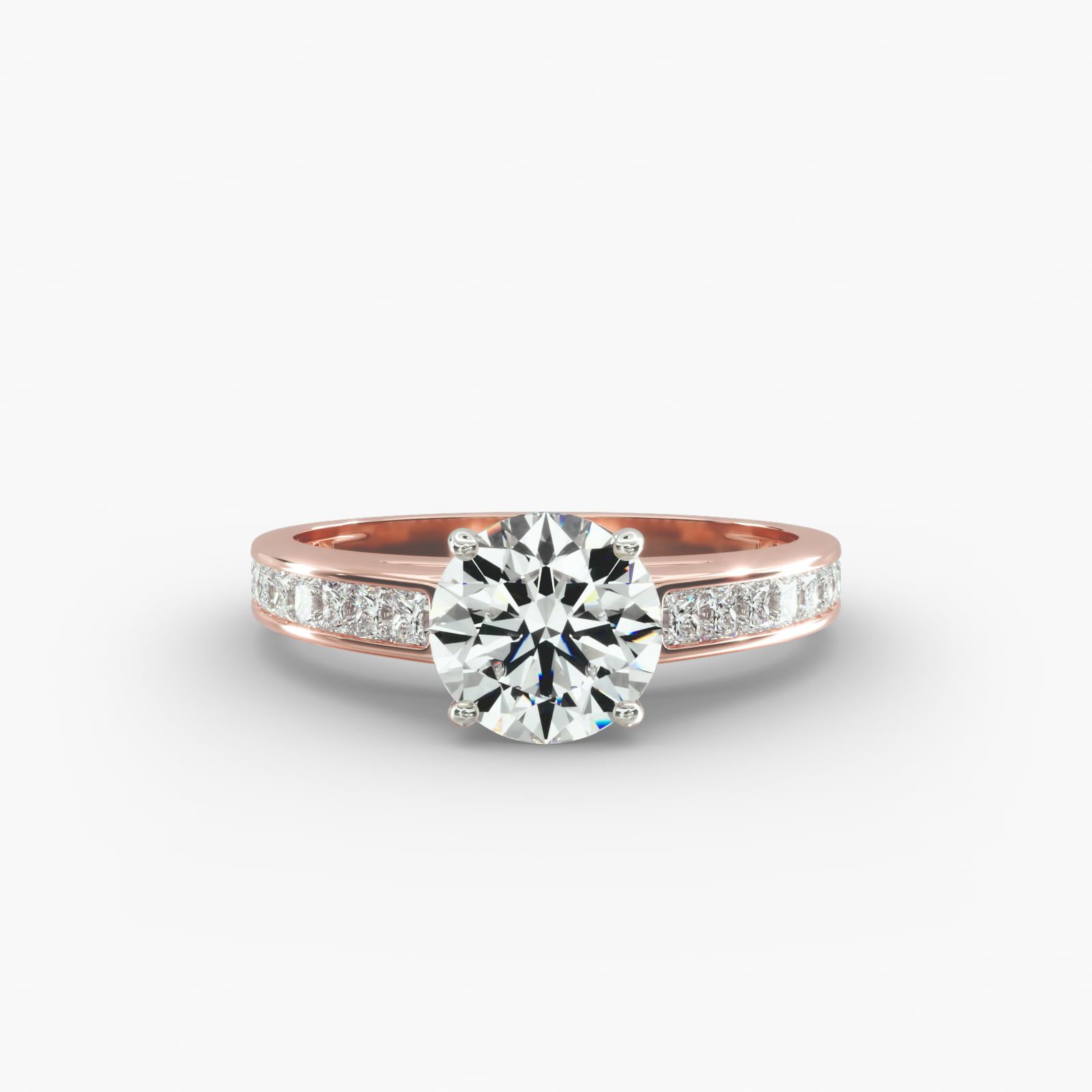 Engagement Ring With Channel Set Princess Cut Diamonds In 14K Rose Gold