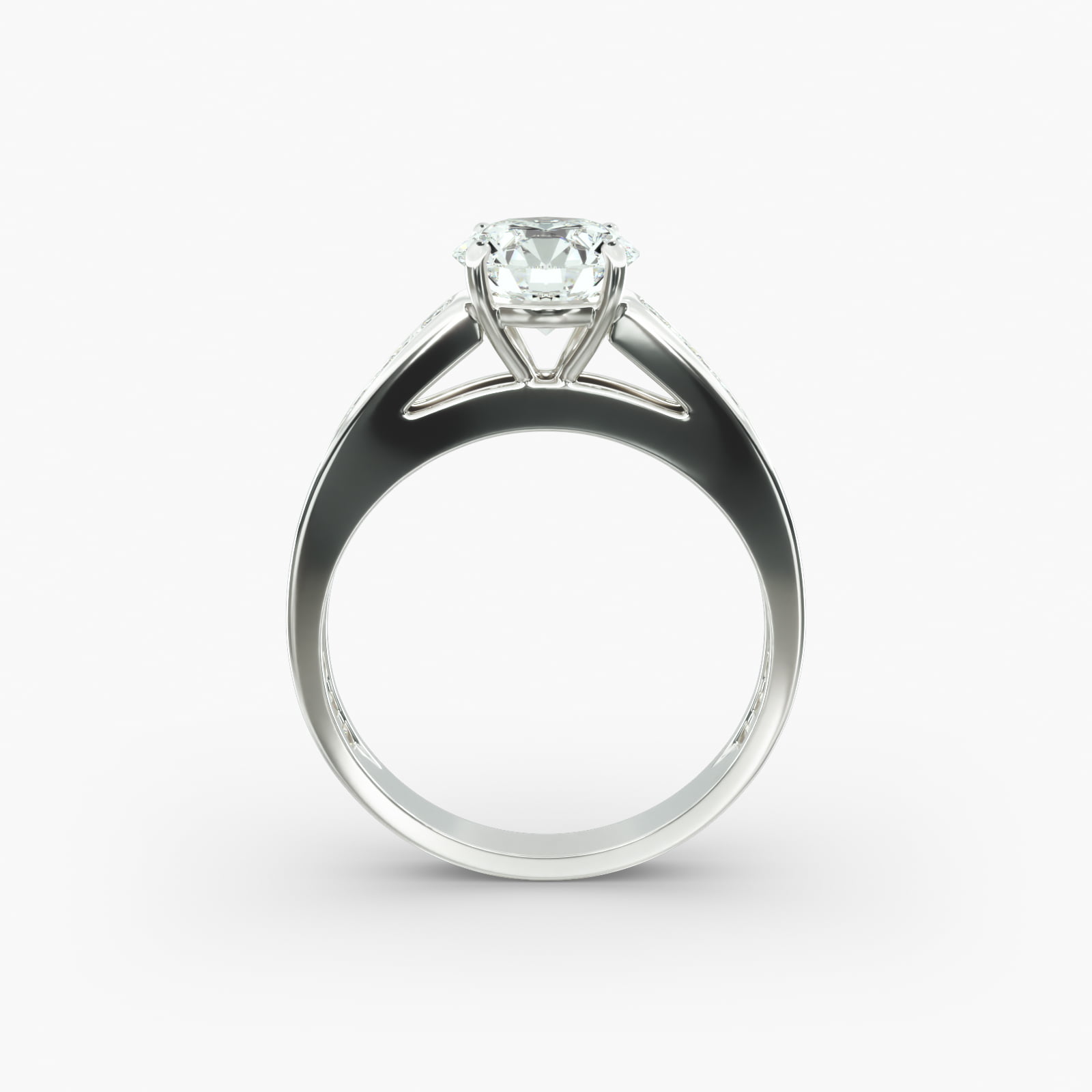 Engagement Ring With Channel Set Princess Cut Diamonds In 14K White Gold