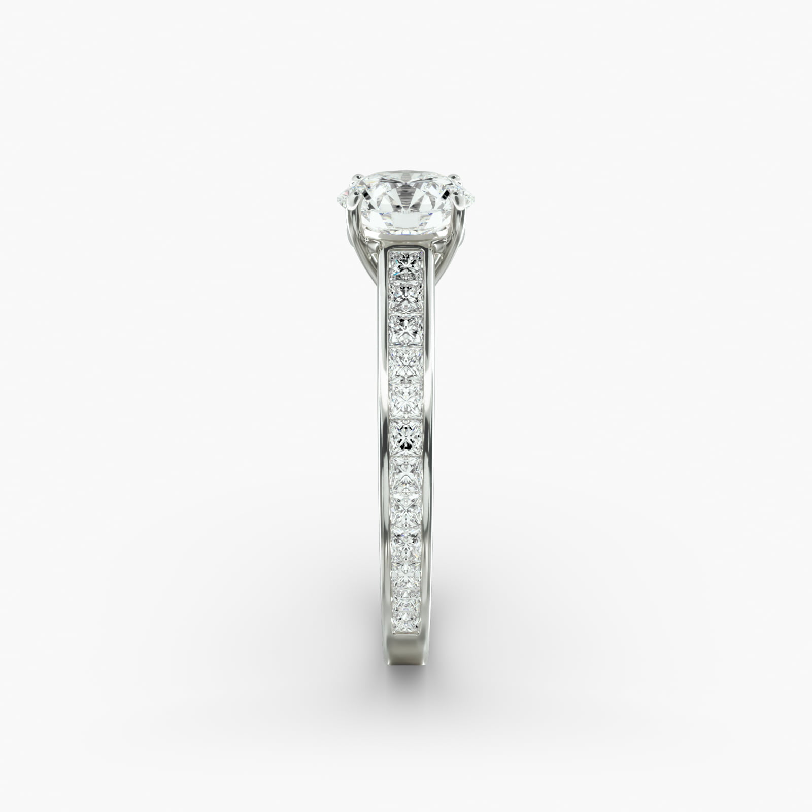 Engagement Ring With Channel Set Princess Cut Diamonds In 14K White Gold