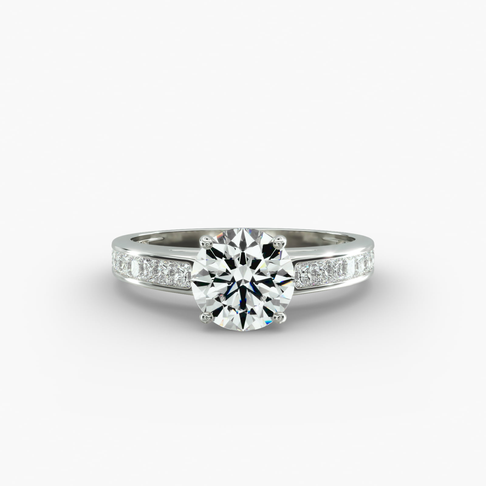 Engagement Ring With Channel Set Princess Cut Diamonds In 14K White Gold