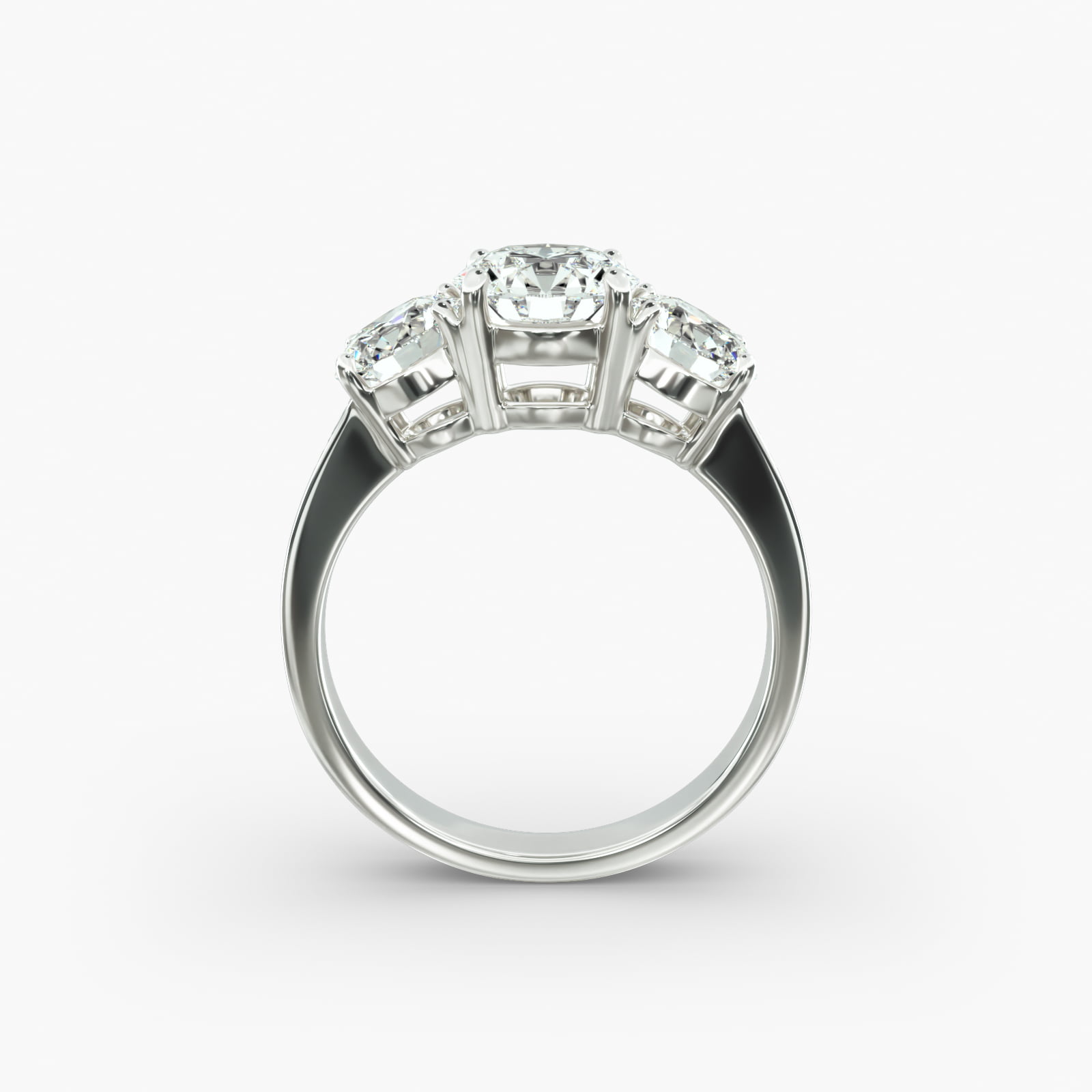 Round Diamond Three Stone Engagement Ring With Pavé Set Diamonds In 14K White Gold