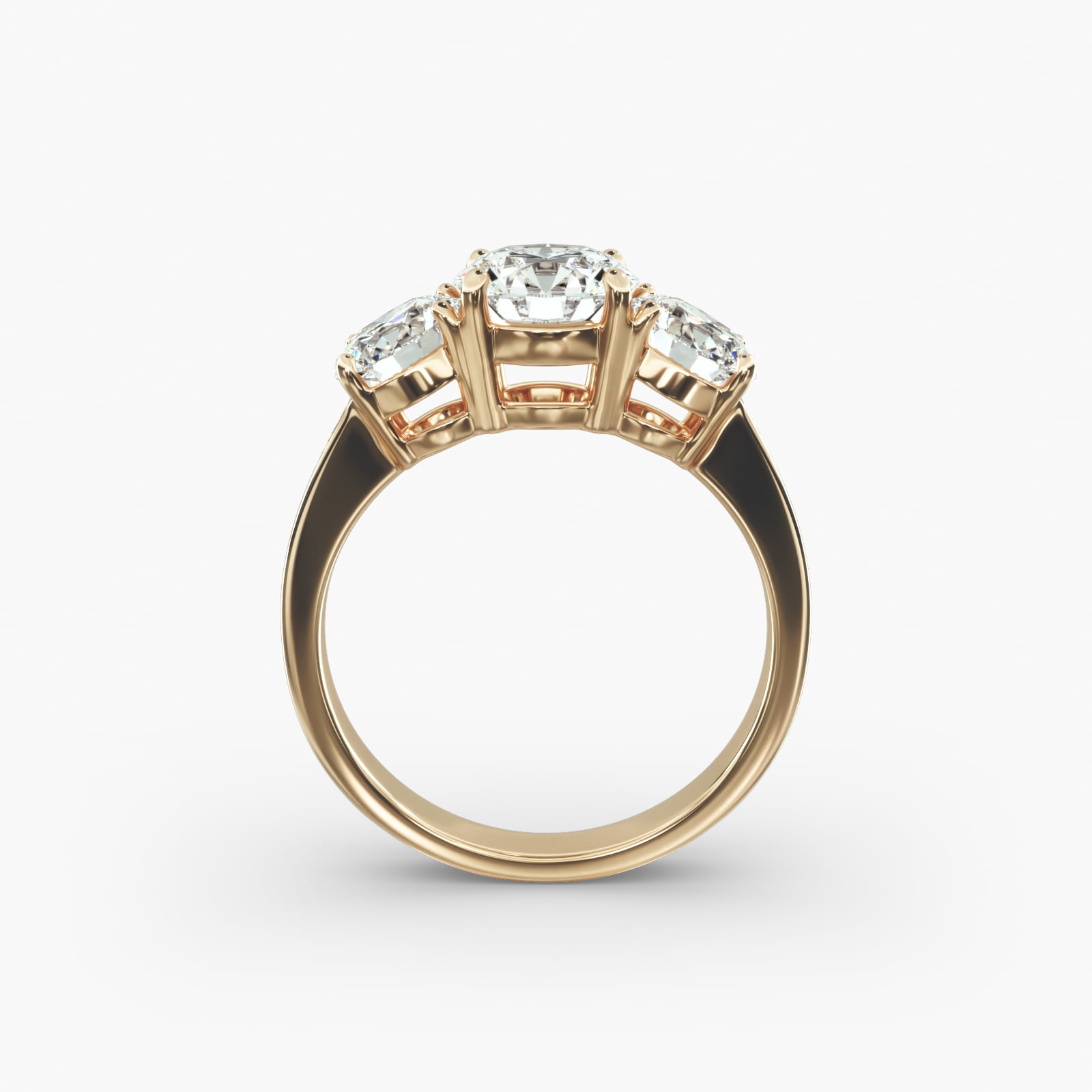 Round Diamond Three Stone Engagement Ring With Pavé Set Diamonds In 14K Yellow Gold