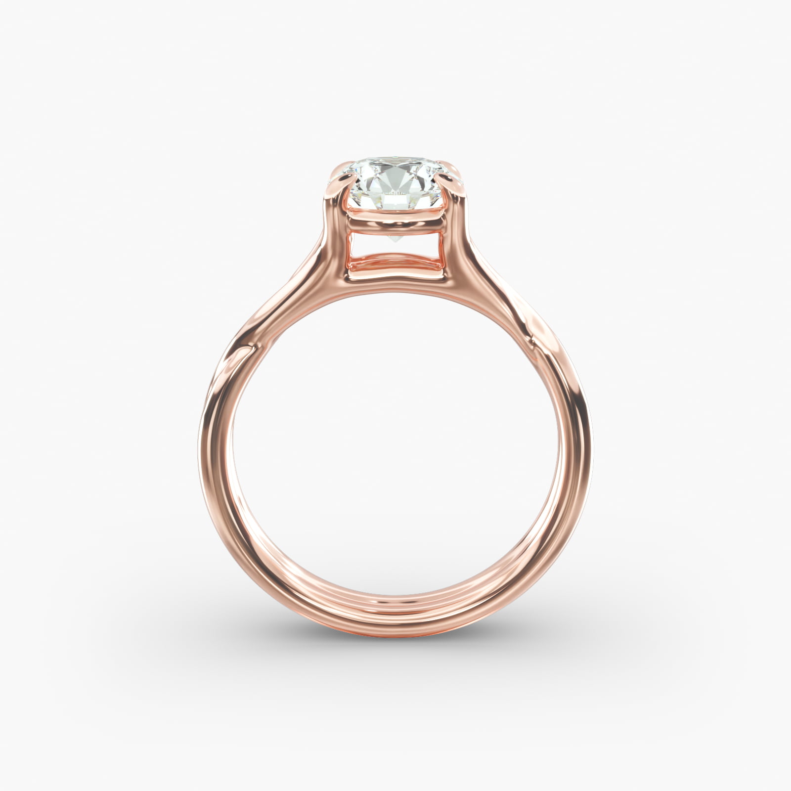 Twisted Shank Contemporary Solitaire Engagement Ring In 14K Rose Gold