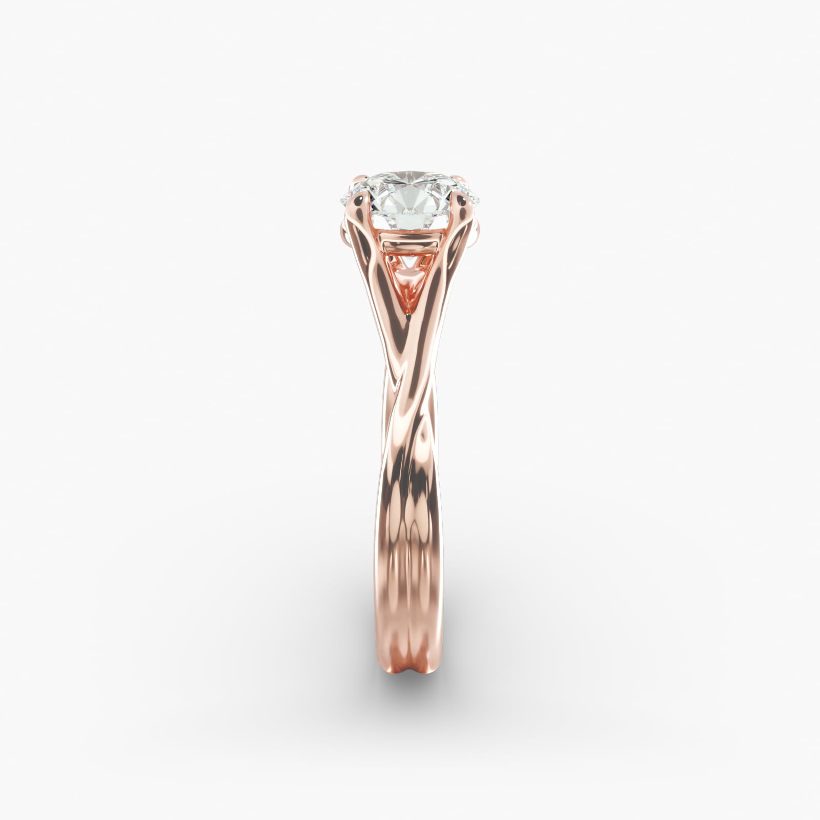 Twisted Shank Contemporary Solitaire Engagement Ring In 14K Rose Gold