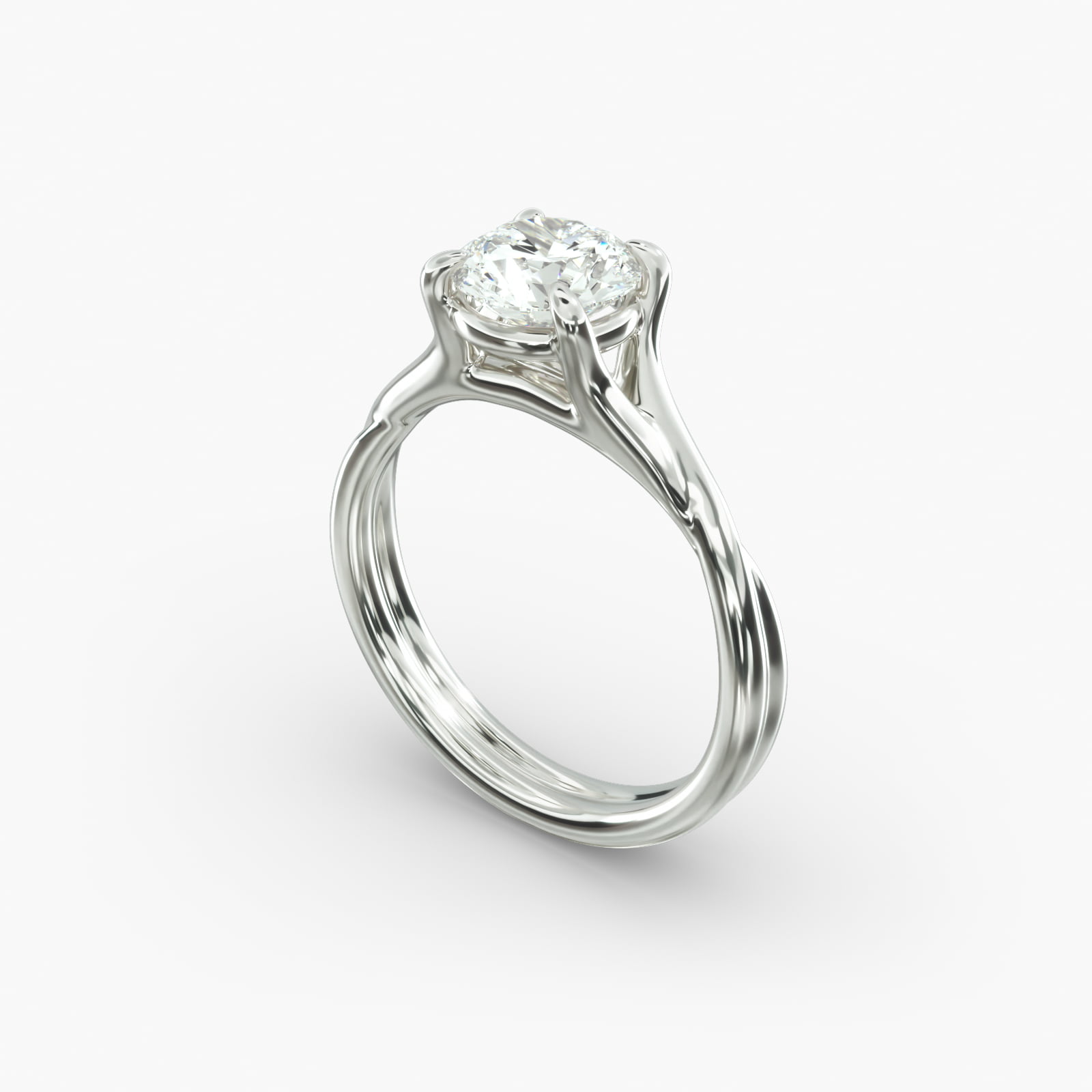 Twisted Shank Contemporary Solitaire Engagement Ring In 14K White