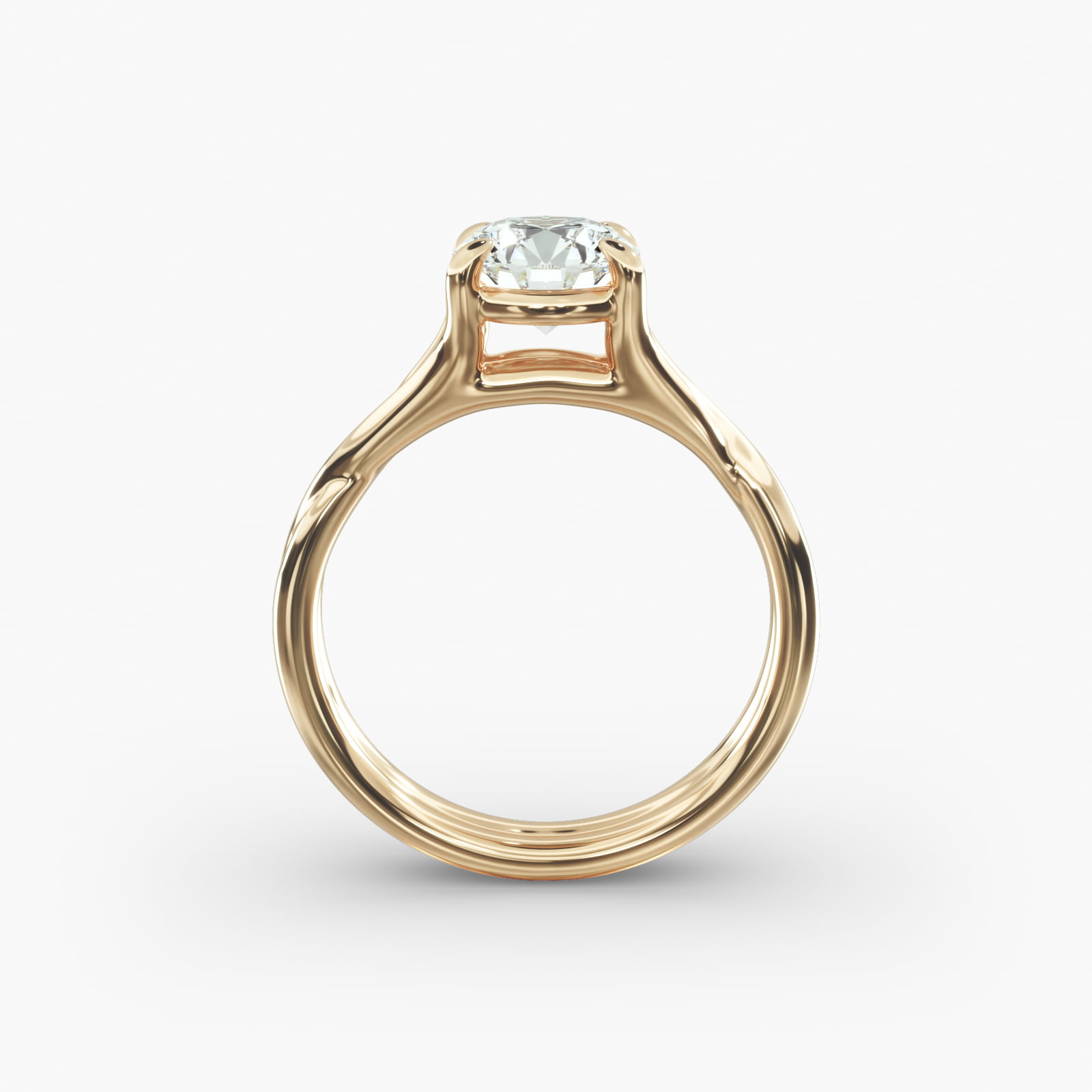 Twisted Shank Contemporary Solitaire Engagement Ring In 18K Yellow Gold