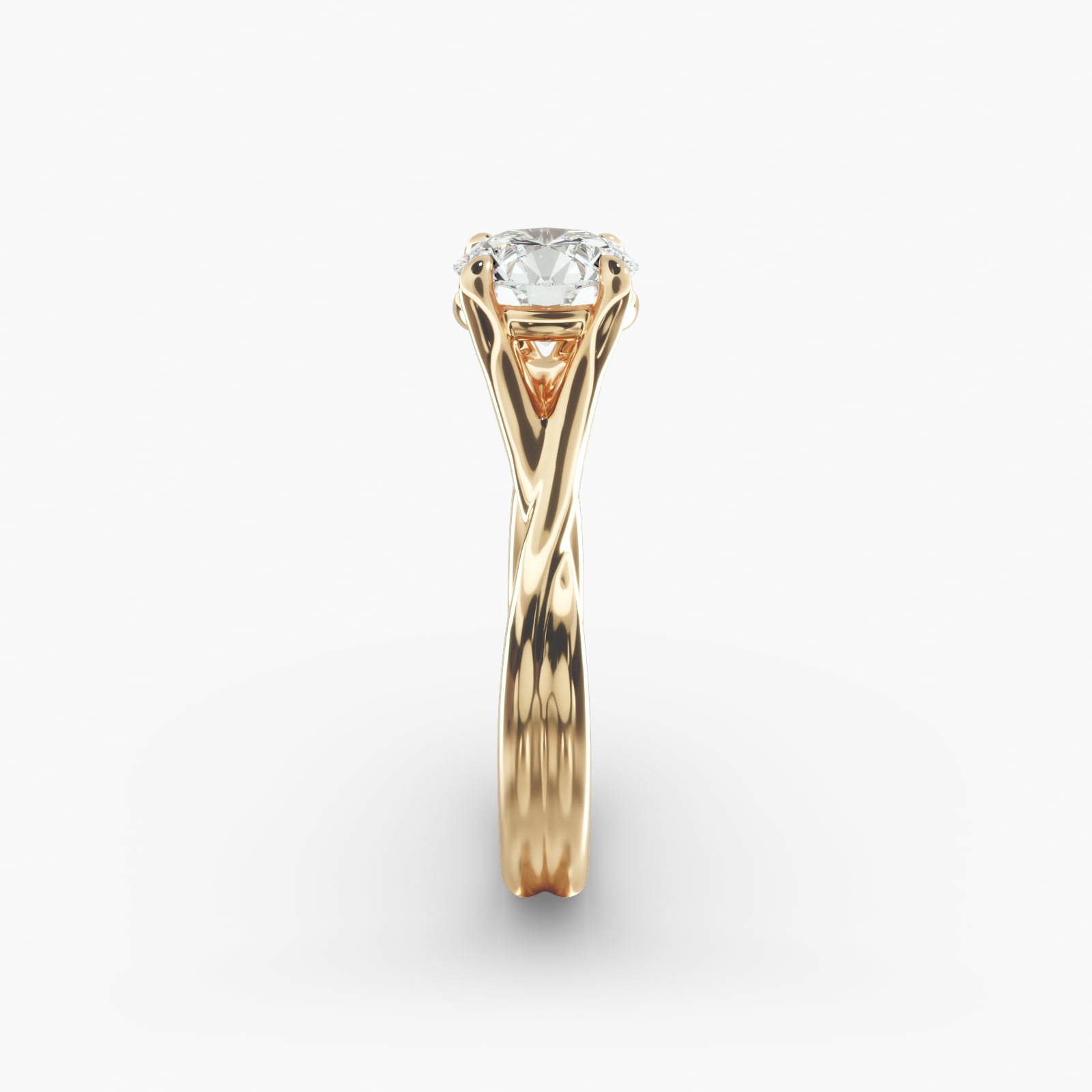 Twisted Shank Contemporary Solitaire Engagement Ring In 18K Yellow Gold