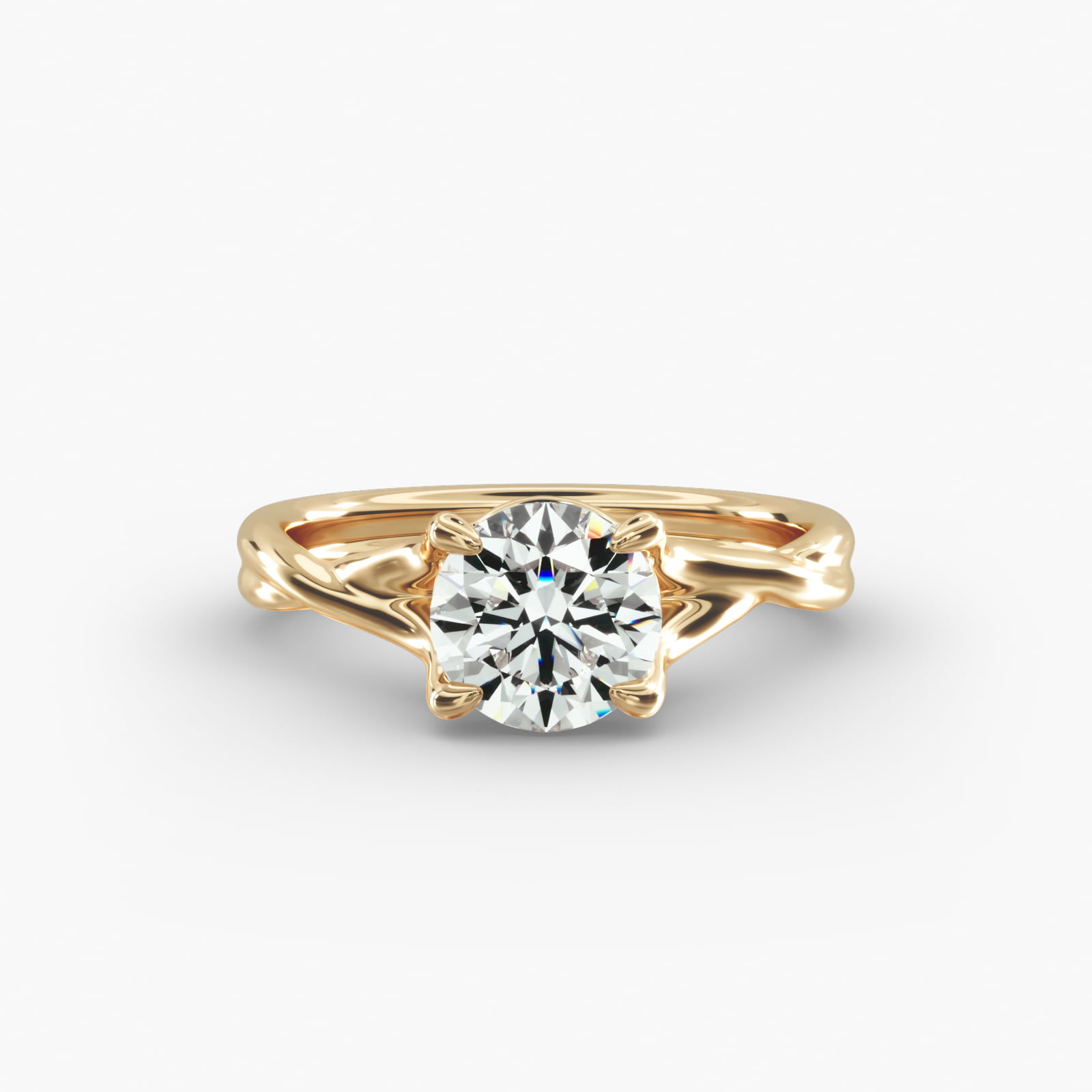Twisted Shank Contemporary Solitaire Engagement Ring In 18K Yellow Gold