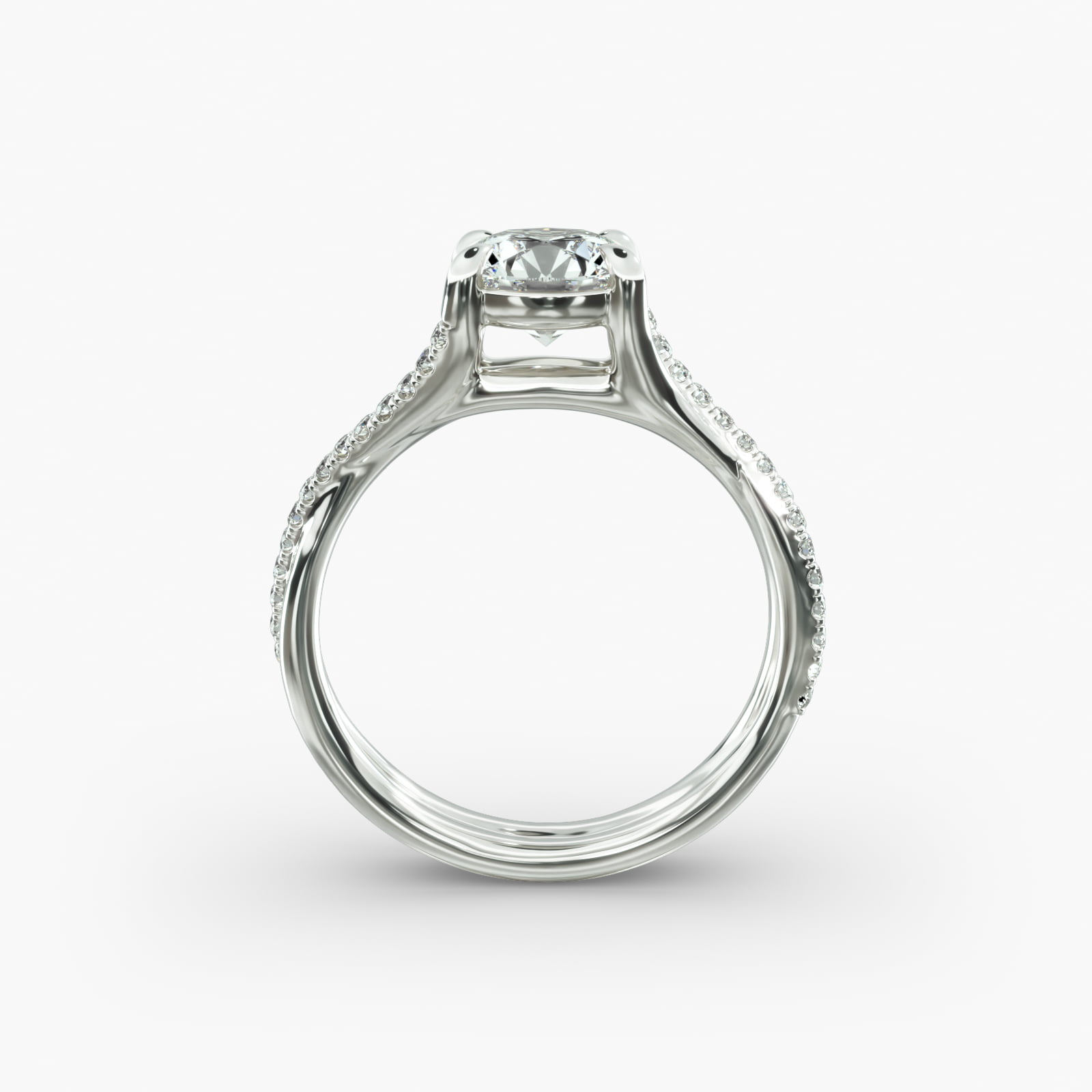18K White Gold Twisted Pavé Shank Contemporary Diamond Engagement Ring