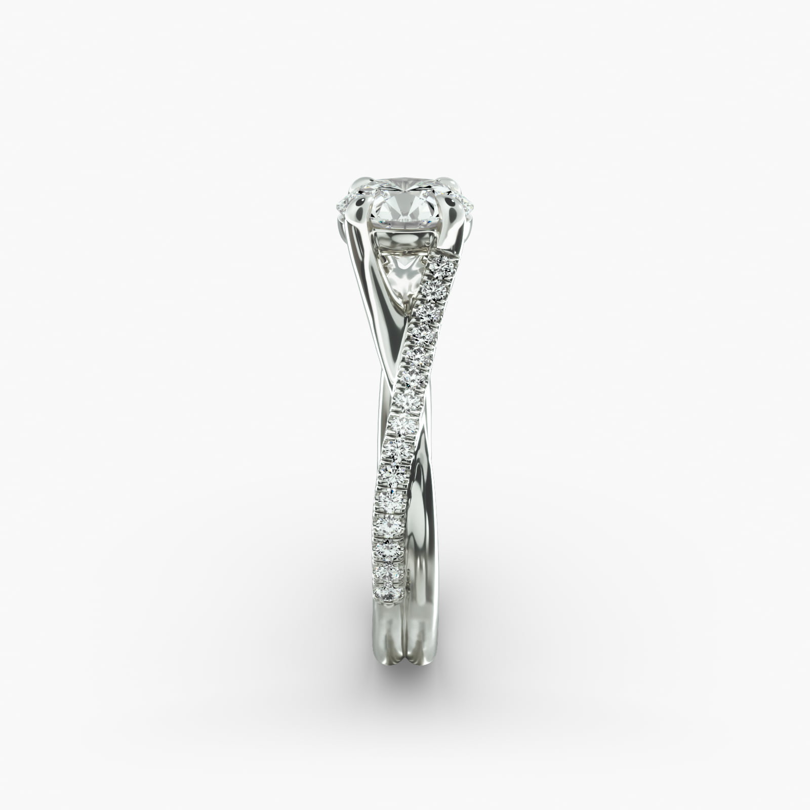 18K White Gold Twisted Pavé Shank Contemporary Diamond Engagement Ring