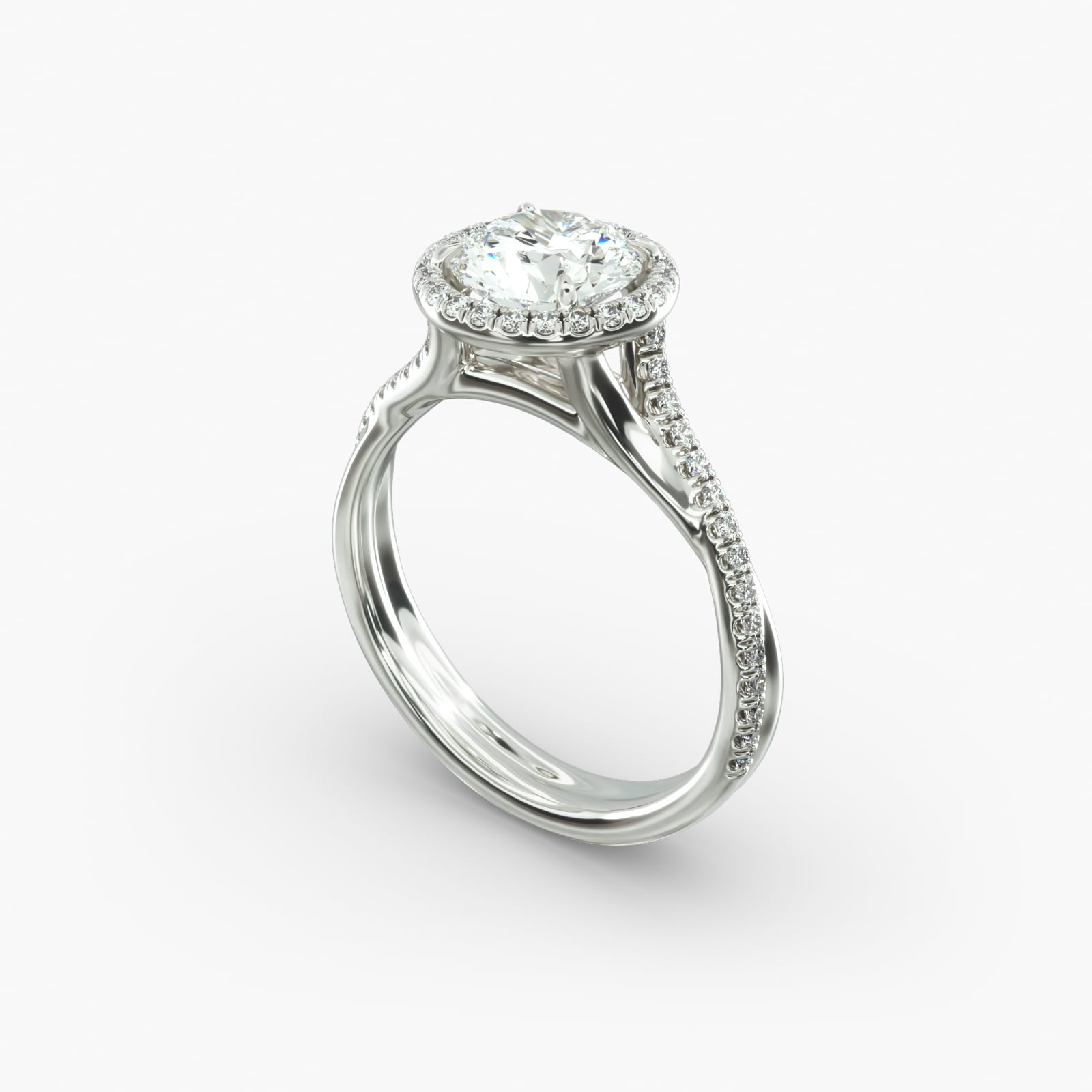 14K White Gold Pavé Halo and Twisted Shank Engagement Ring-11195w14