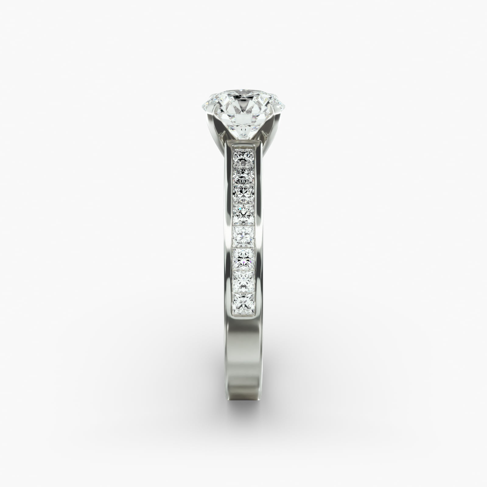 Platinum Channel Set Princess Shaped Engagement Ring