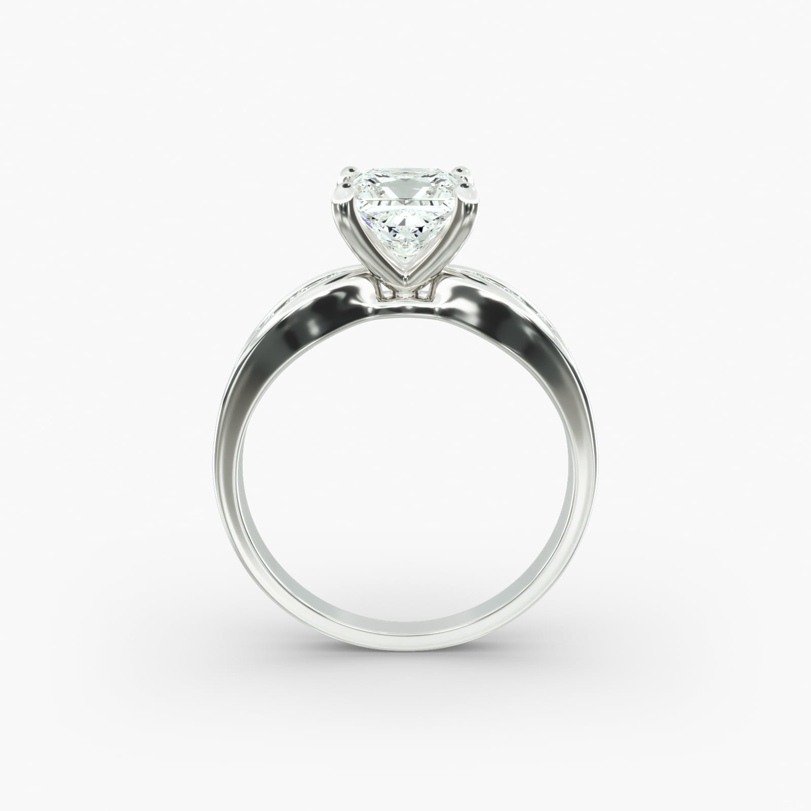 Bow-Tie Engagement Ring With Channel Set Round Diamonds In 18K White Gold