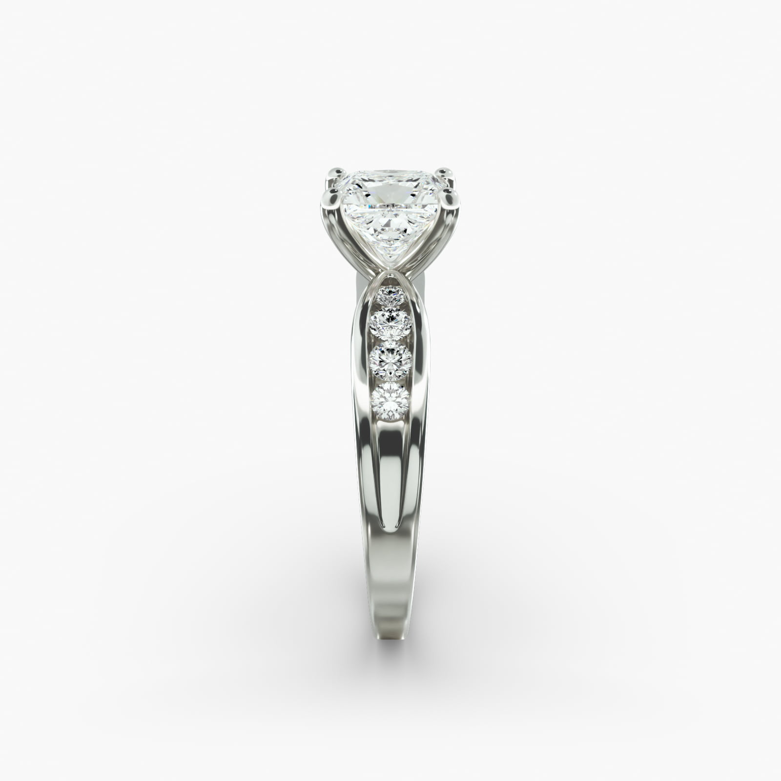 Bow-Tie Engagement Ring With Channel Set Round Diamonds In 18K White Gold