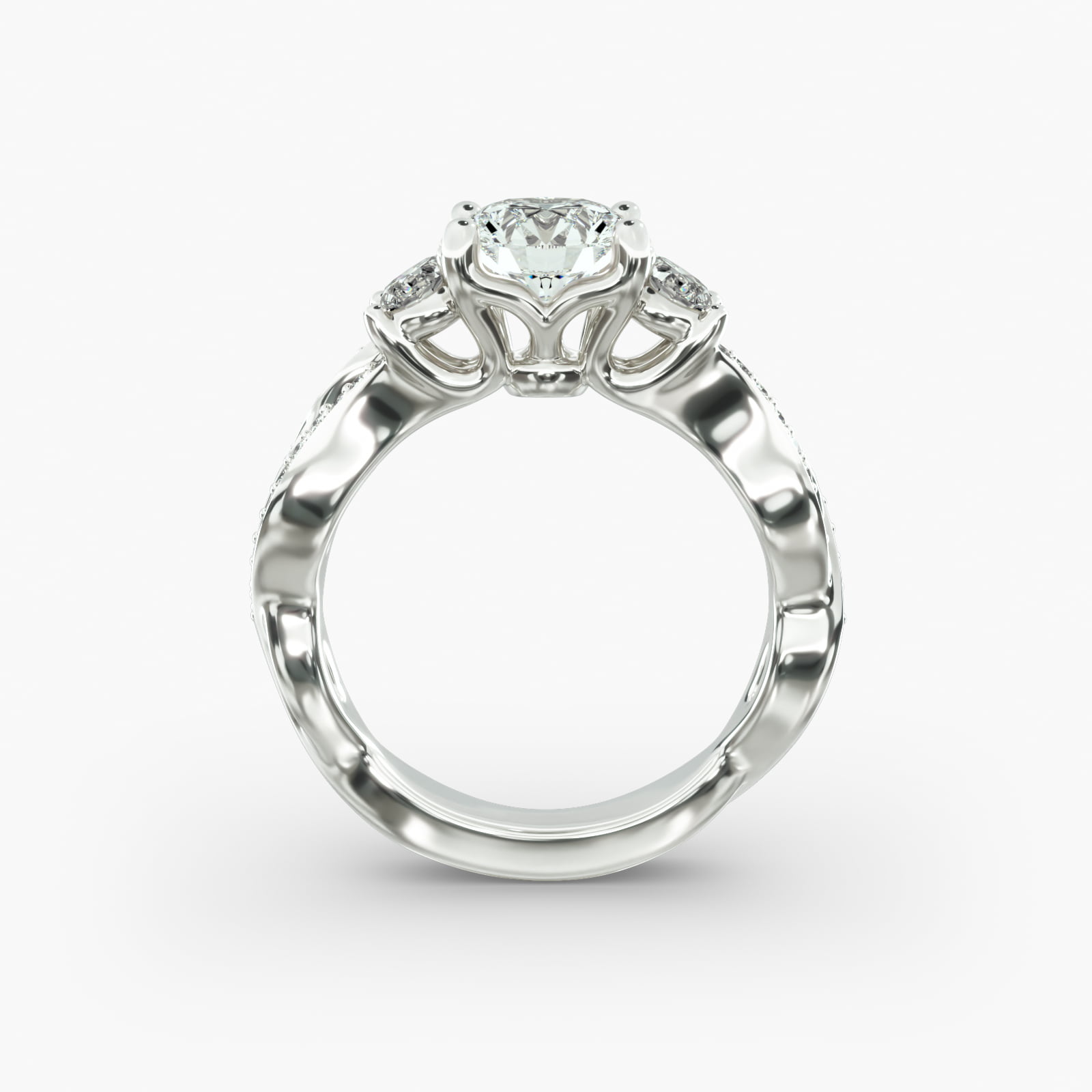 14K White Gold Three Stone Diamond Infinity Engagement Ring