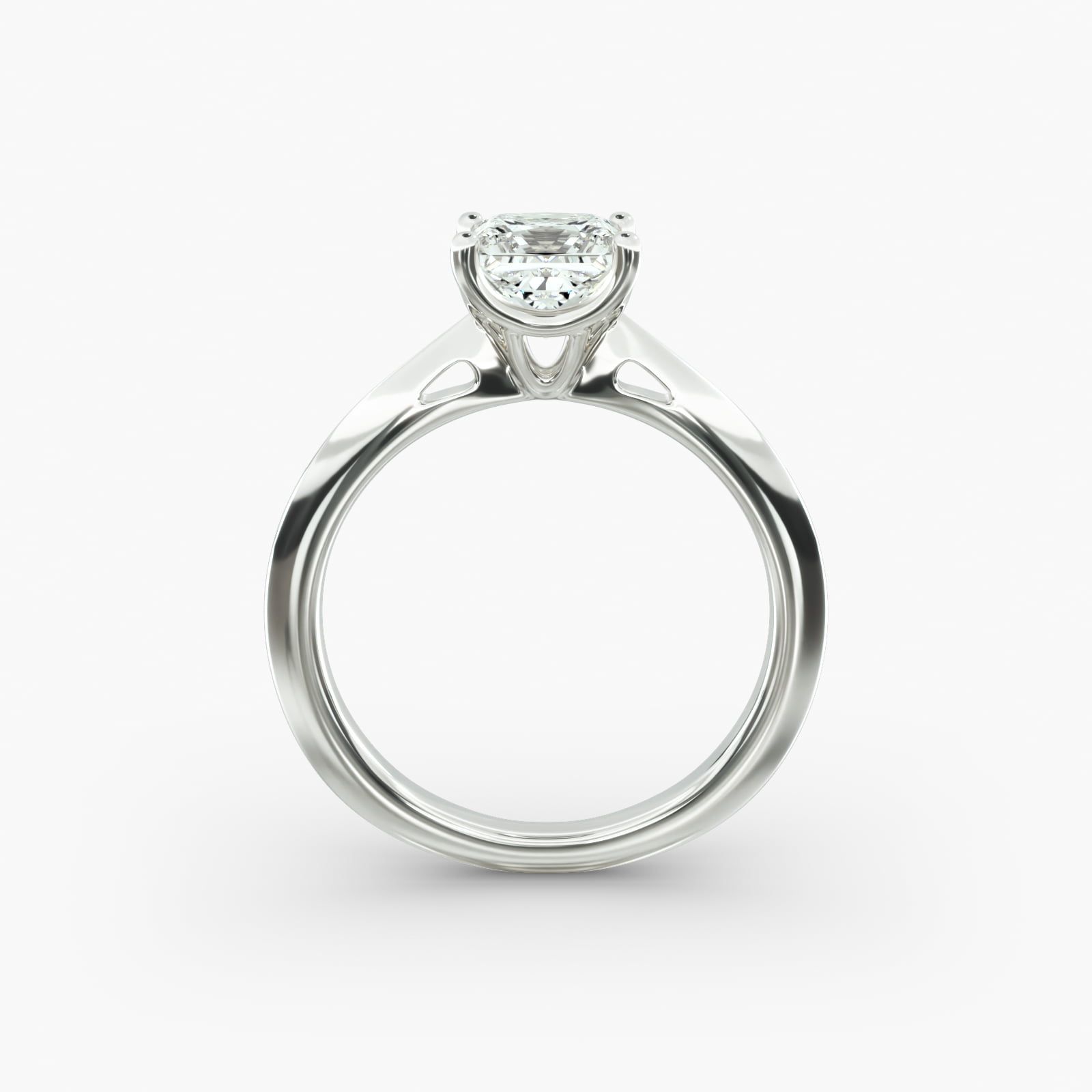 Knife Edge Solitaire Engagement Ring With Intricate Basket In 18K White Gold