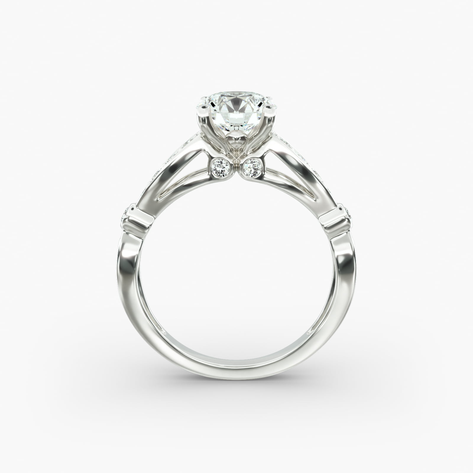 Embossed Vintage-Style Engagement Ring In 14K White Gold