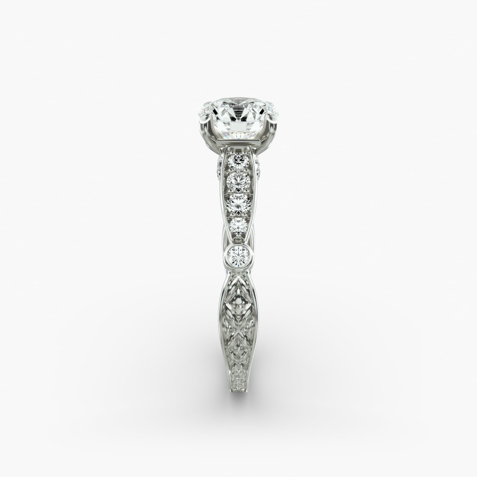 Embossed Vintage-Style Engagement Ring In 14K White Gold