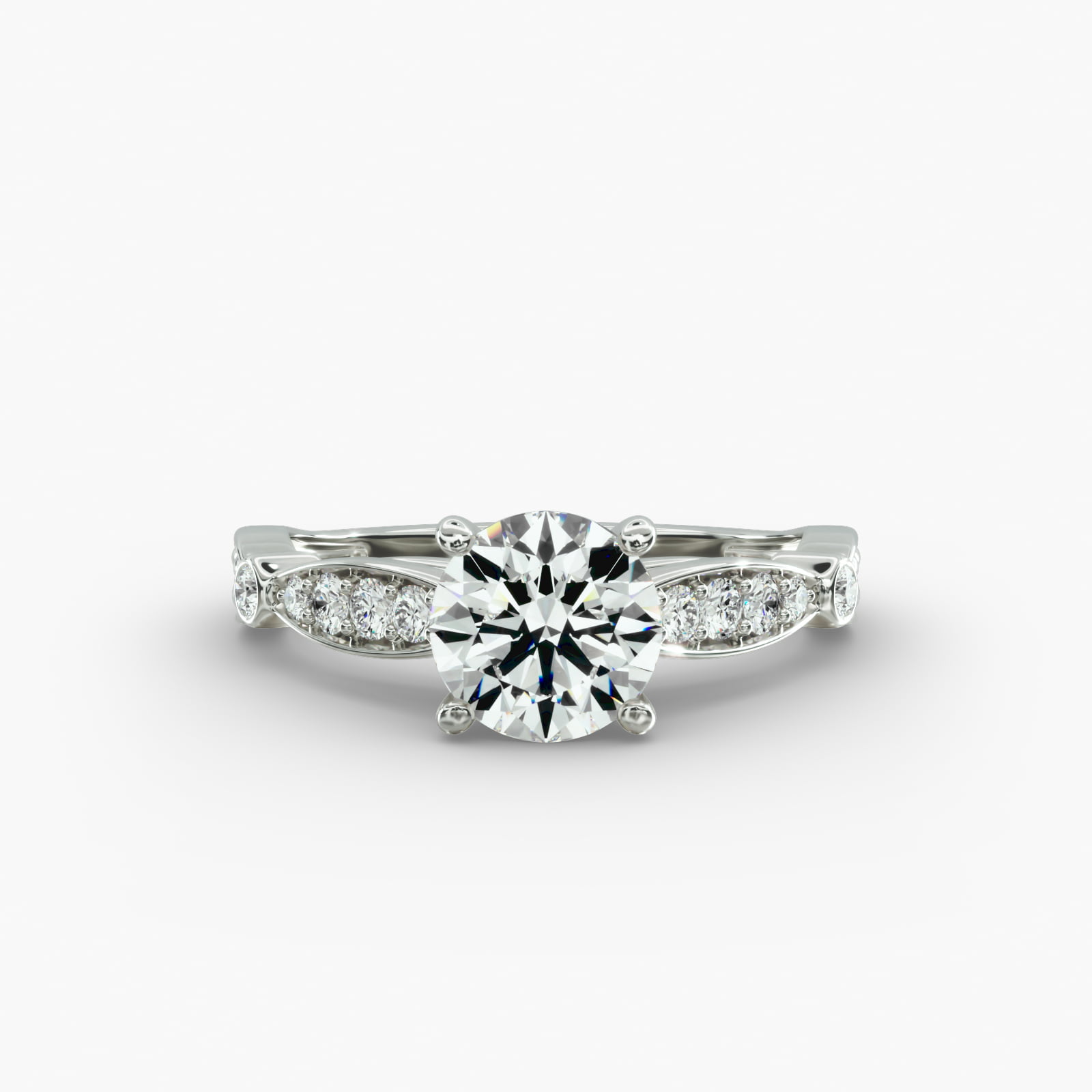 Embossed Vintage-Style Engagement Ring In 14K White Gold