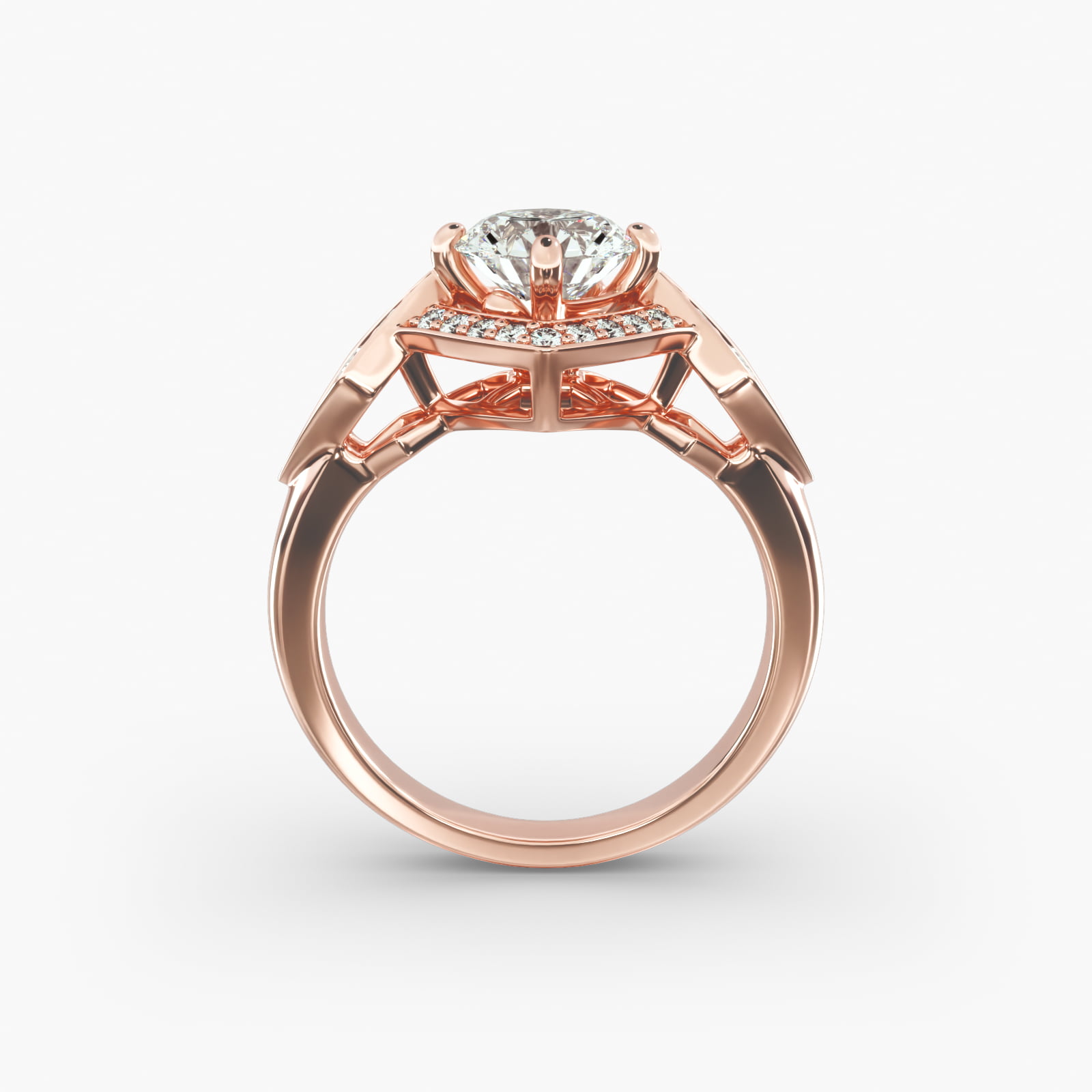 Art Deco Geometric Vintage-Style Engagement Ring In 14K Rose Gold