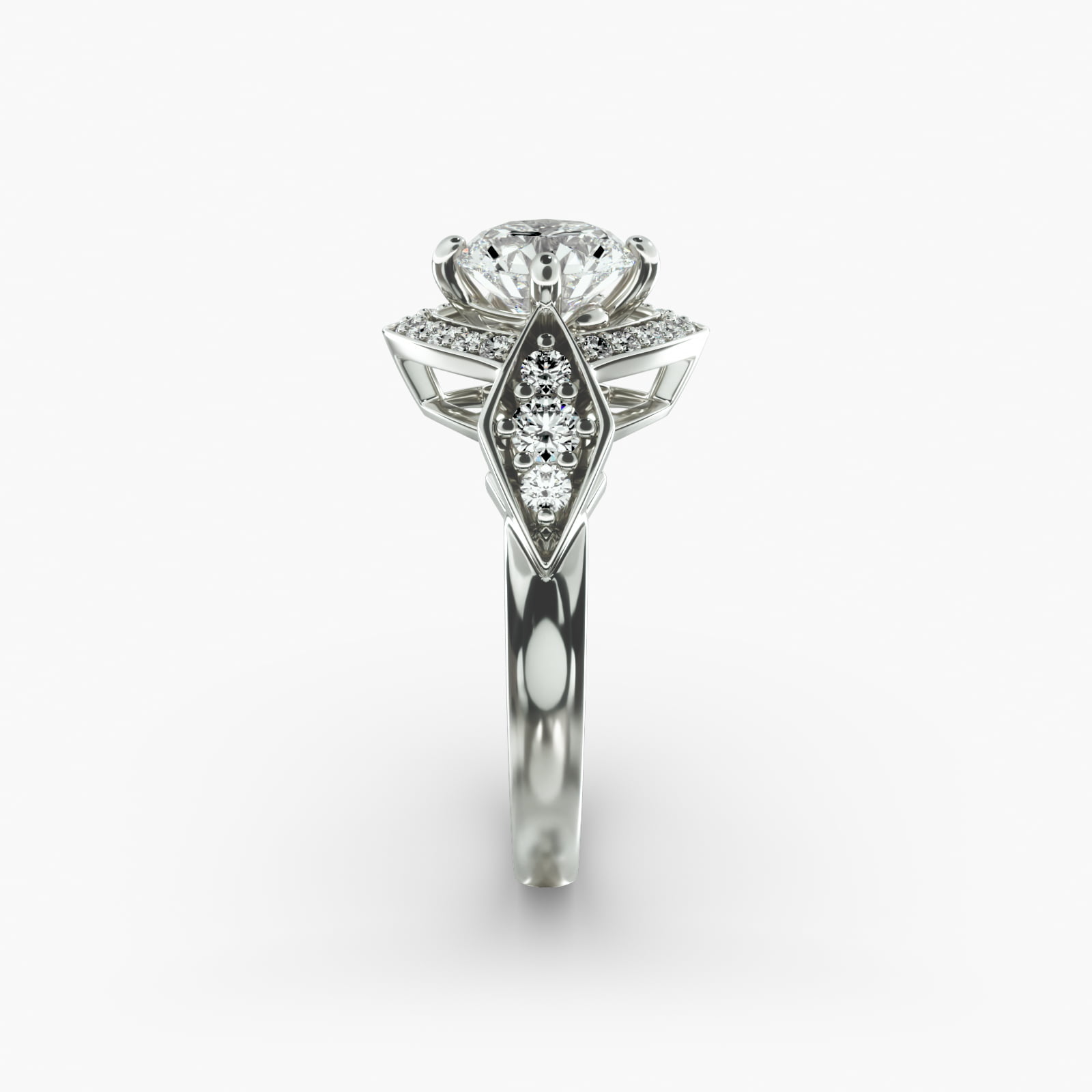 Art Deco Geometric Vintage-Style Engagement Ring In 14K White Gold
