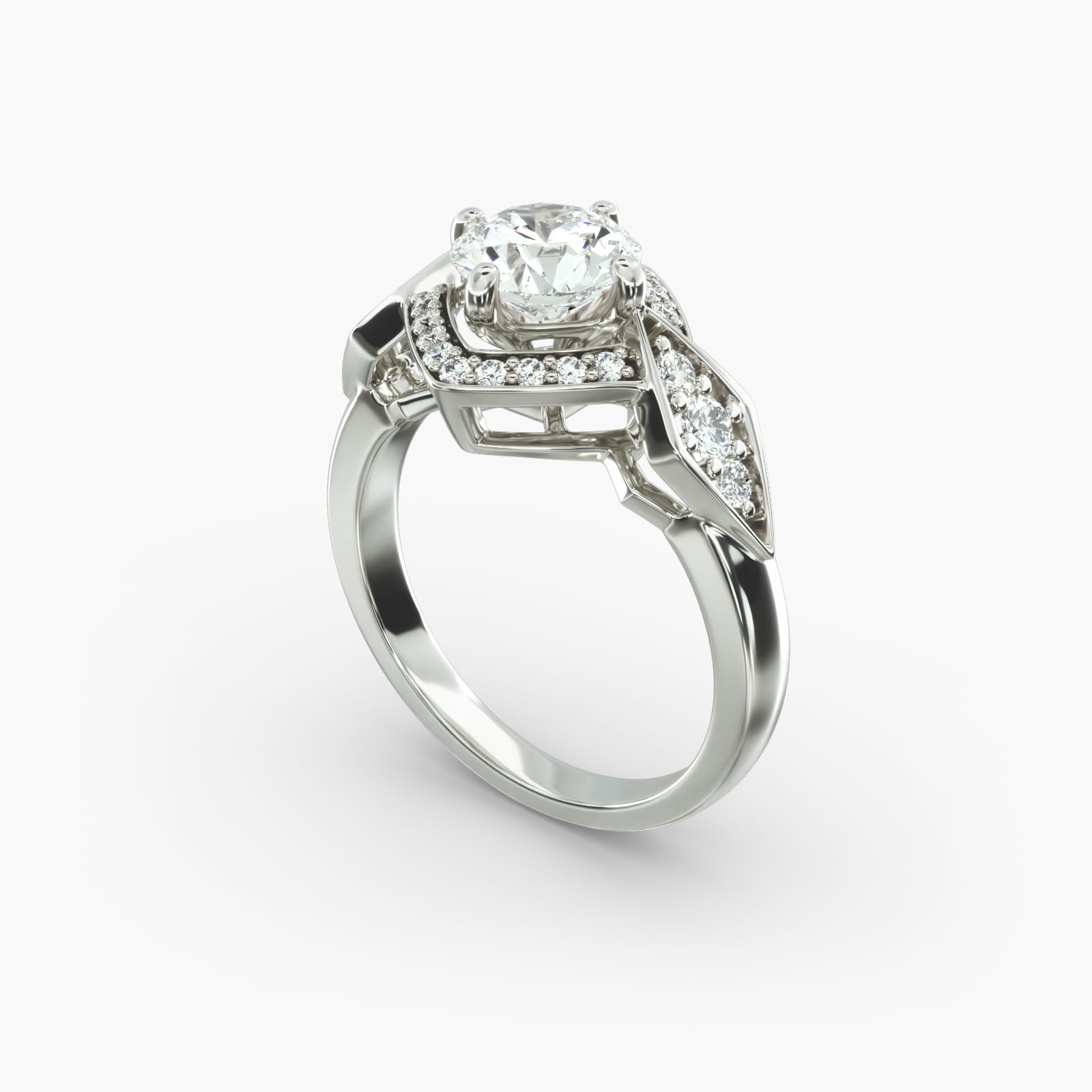 Art Deco Geometric Vintage-Style Engagement Ring In 18K White Gold