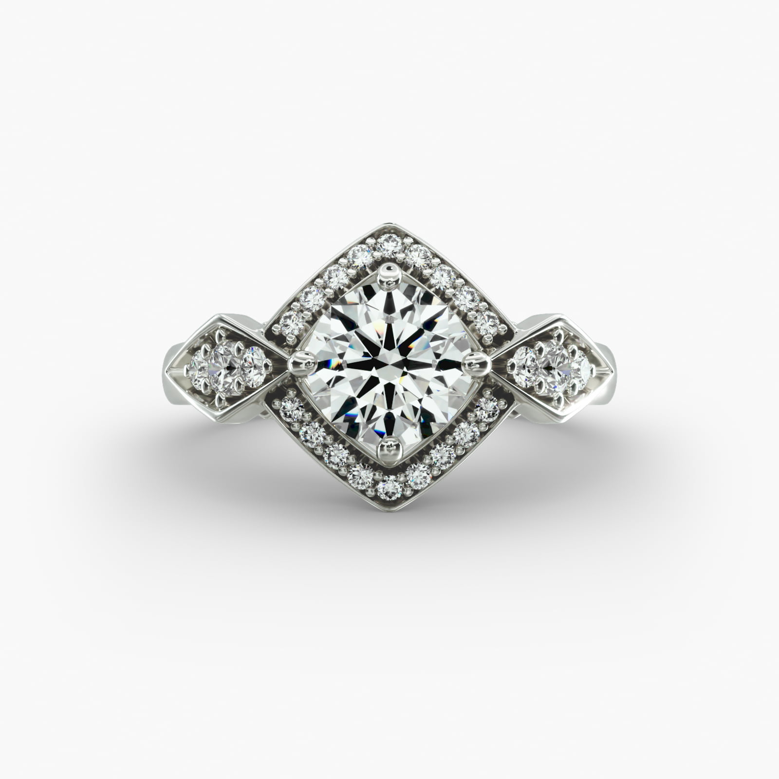 Art Deco Geometric Vintage-Style Engagement Ring In 14K White Gold