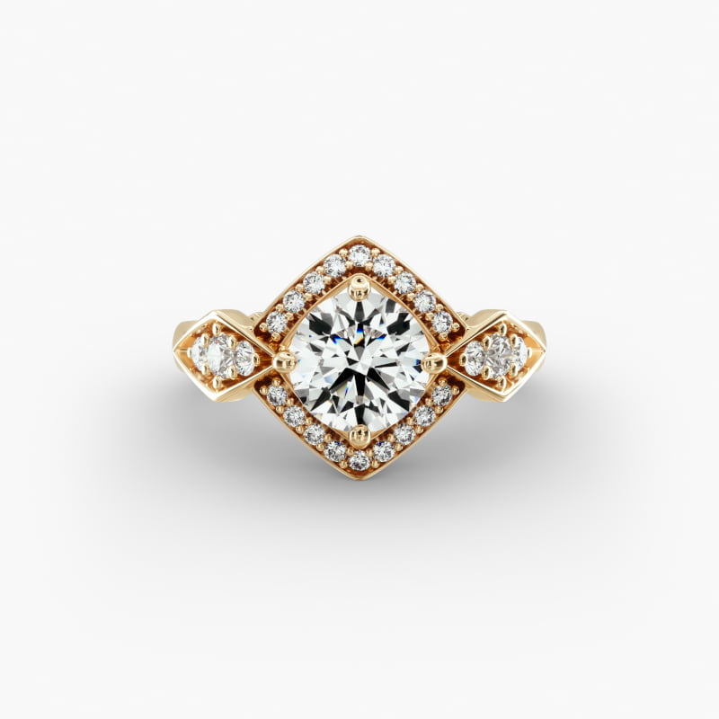 Art Deco Geometric Vintage-Style Engagement Ring In 14K Yellow Gold