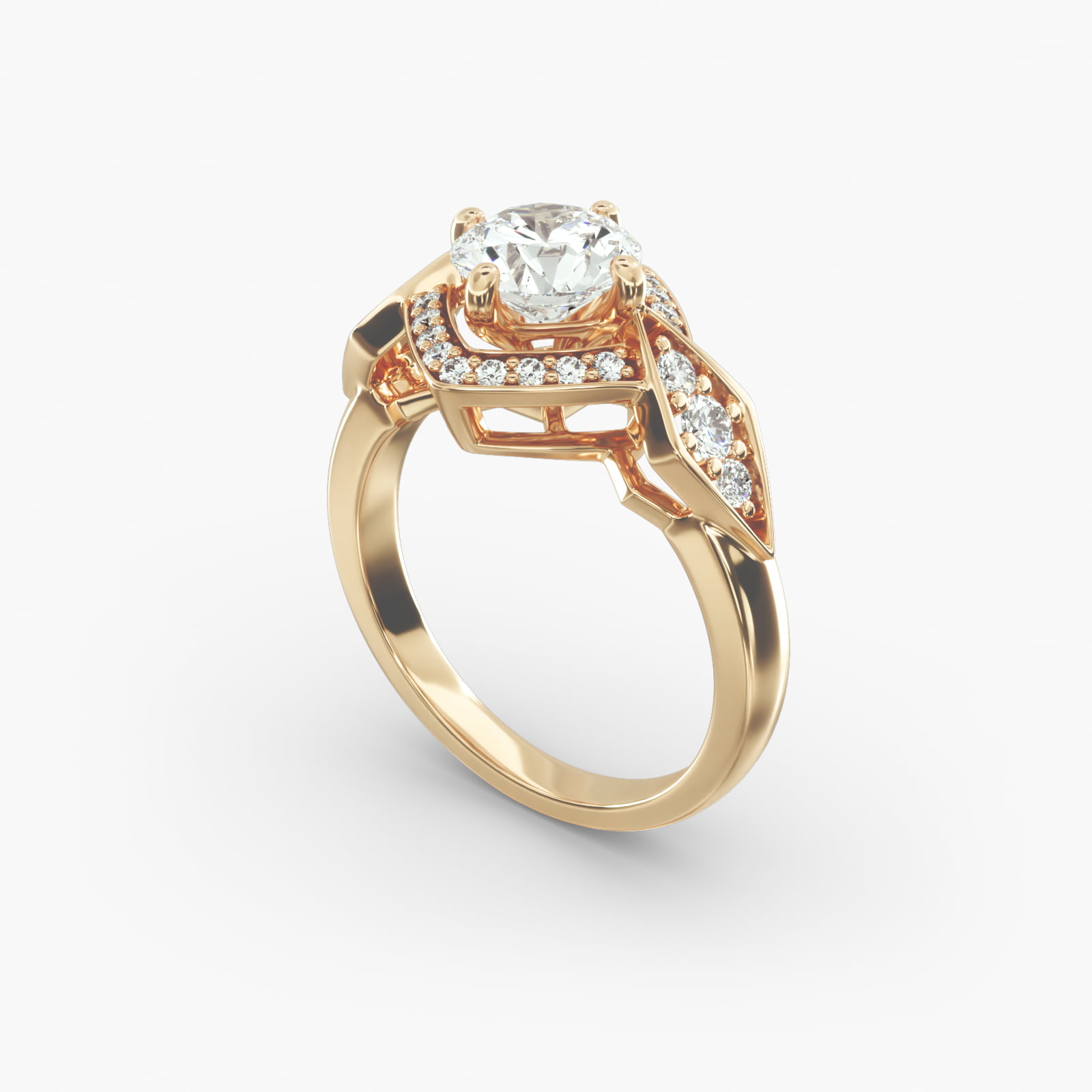 Art Deco Geometric Vintage-Style Engagement Ring In 18K Yellow