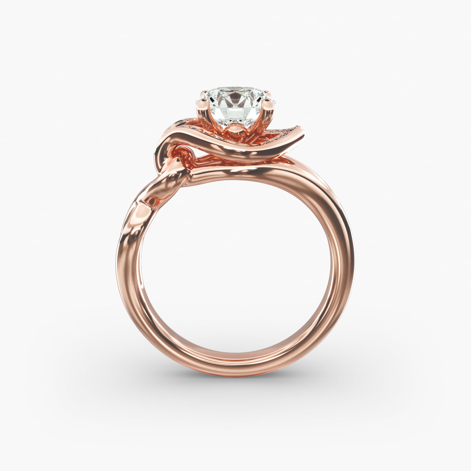 Asymmetrical Diamond Love Knot Vintage-Style Engagement Ring In 14K Rose Gold