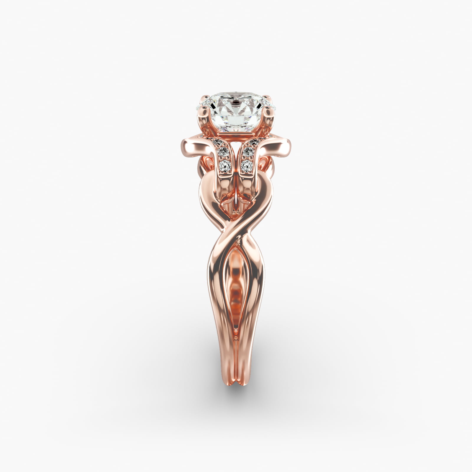 Asymmetrical Diamond Love Knot Vintage-Style Engagement Ring In 14K Rose Gold