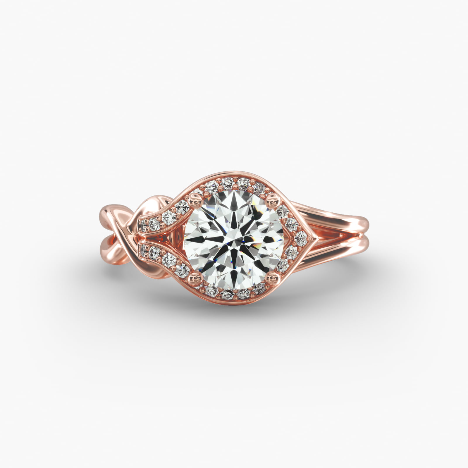 Asymmetrical Diamond Love Knot Vintage-Style Engagement Ring In 14K Rose Gold