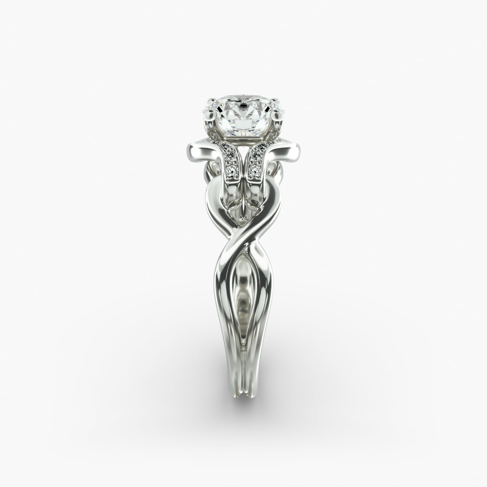 Asymmetrical Diamond Love Knot Vintage-Style Engagement Ring In 14K White Gold