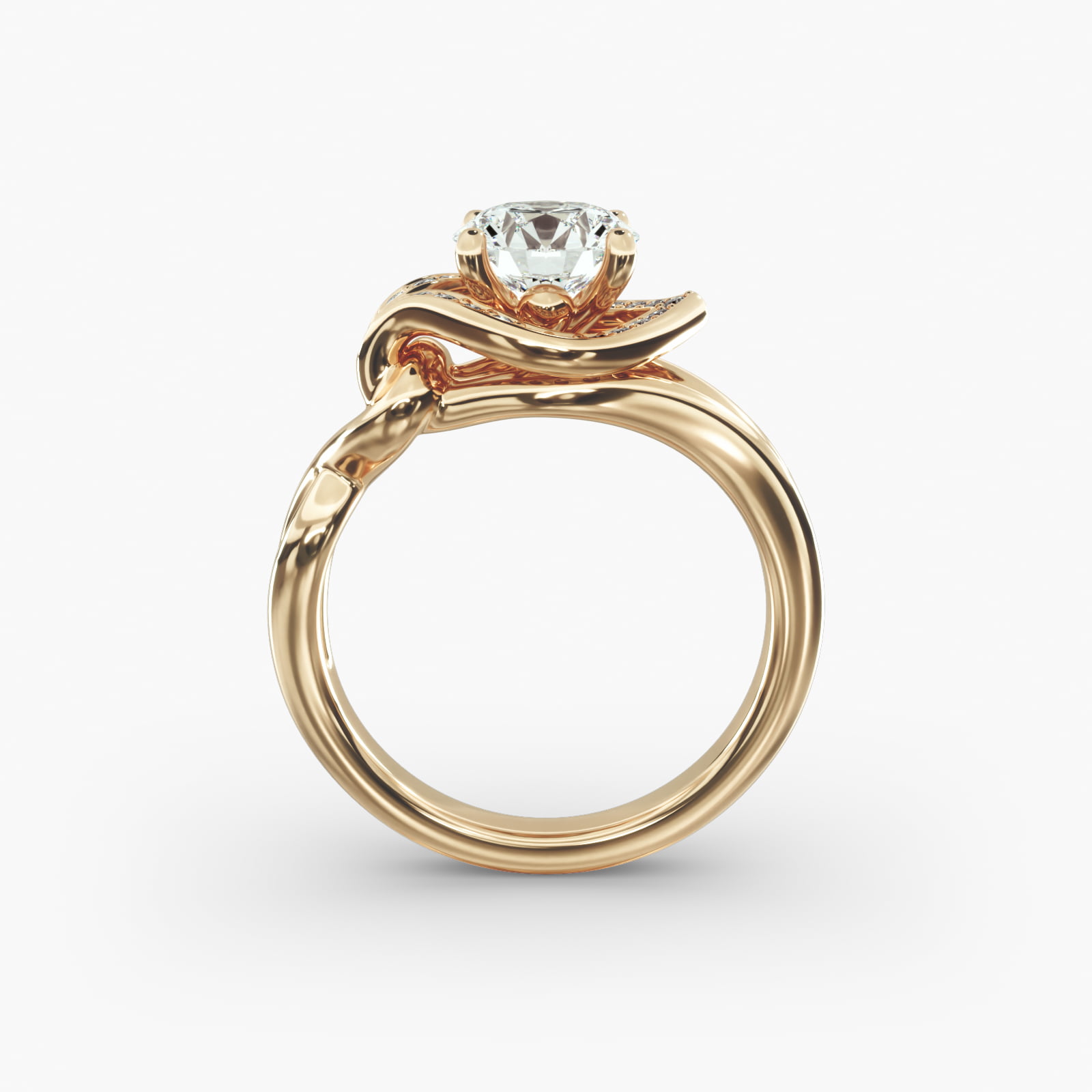 Asymmetrical Diamond Love Knot Vintage-Style Engagement Ring In 18K Yellow Gold