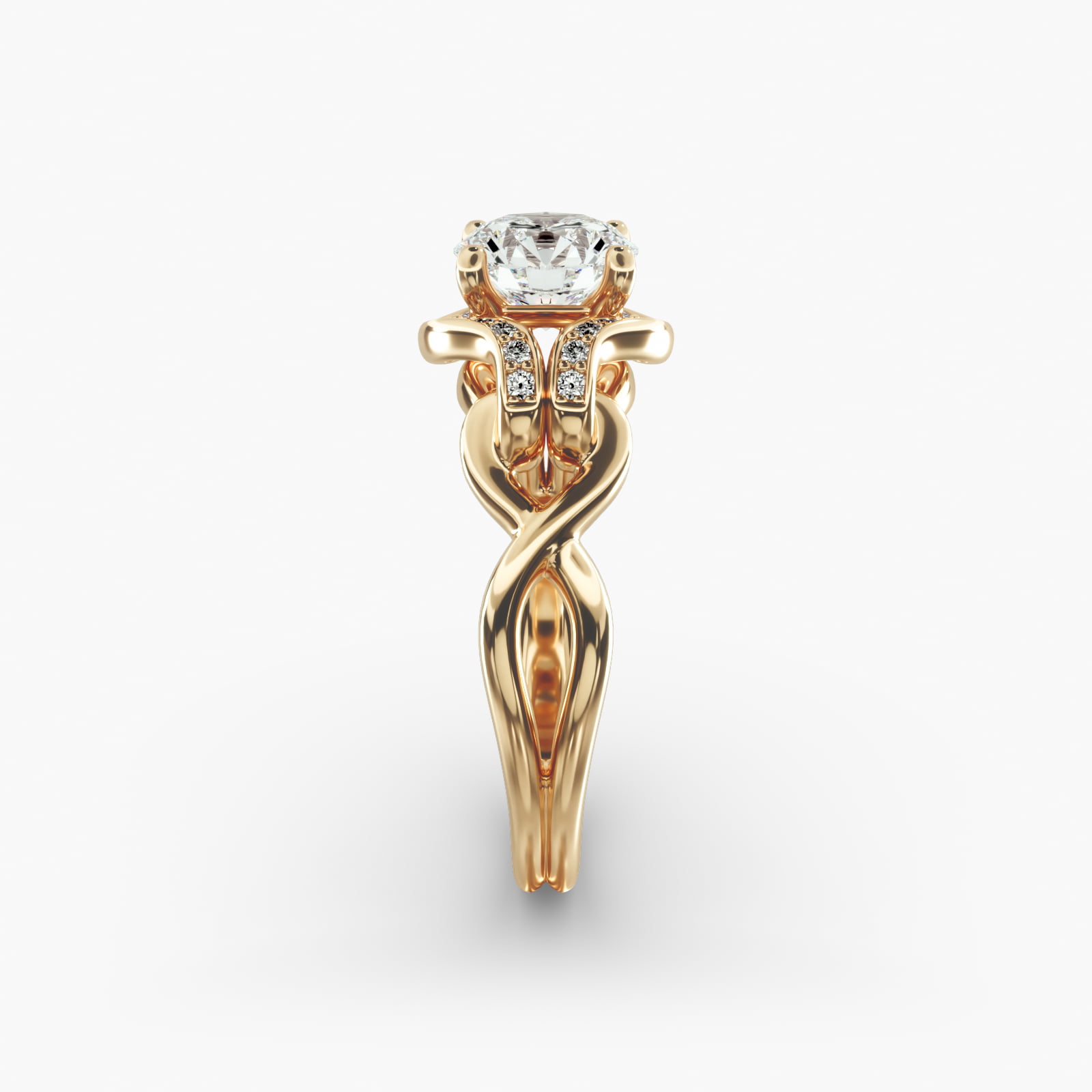 Asymmetrical Diamond Love Knot Vintage-Style Engagement Ring In 18K Yellow Gold