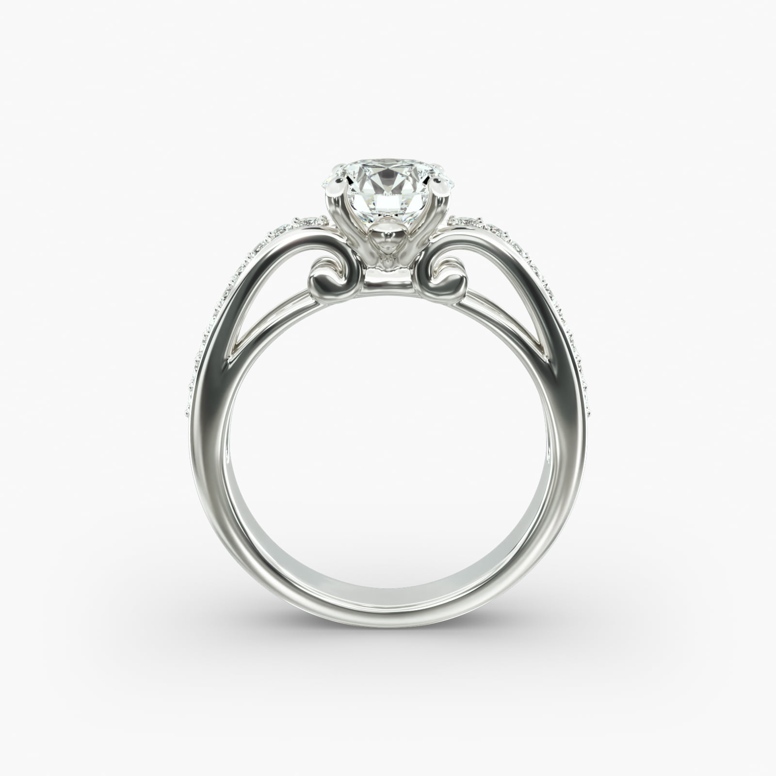 Arched Scroll Vintage-Style Engagement Ring In 14K White Gold