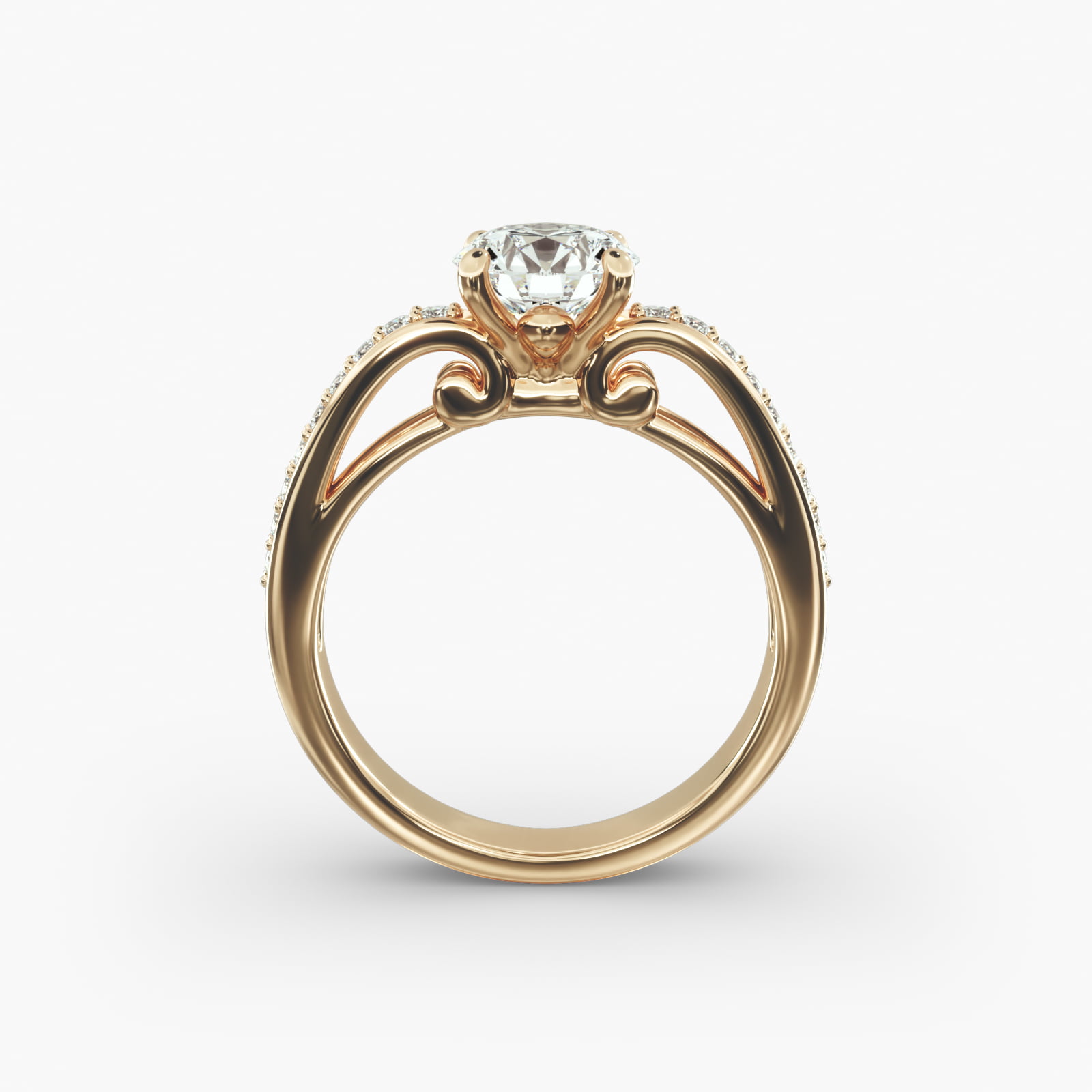 Arched Scroll Vintage-Style Engagement Ring In 14K Yellow Gold