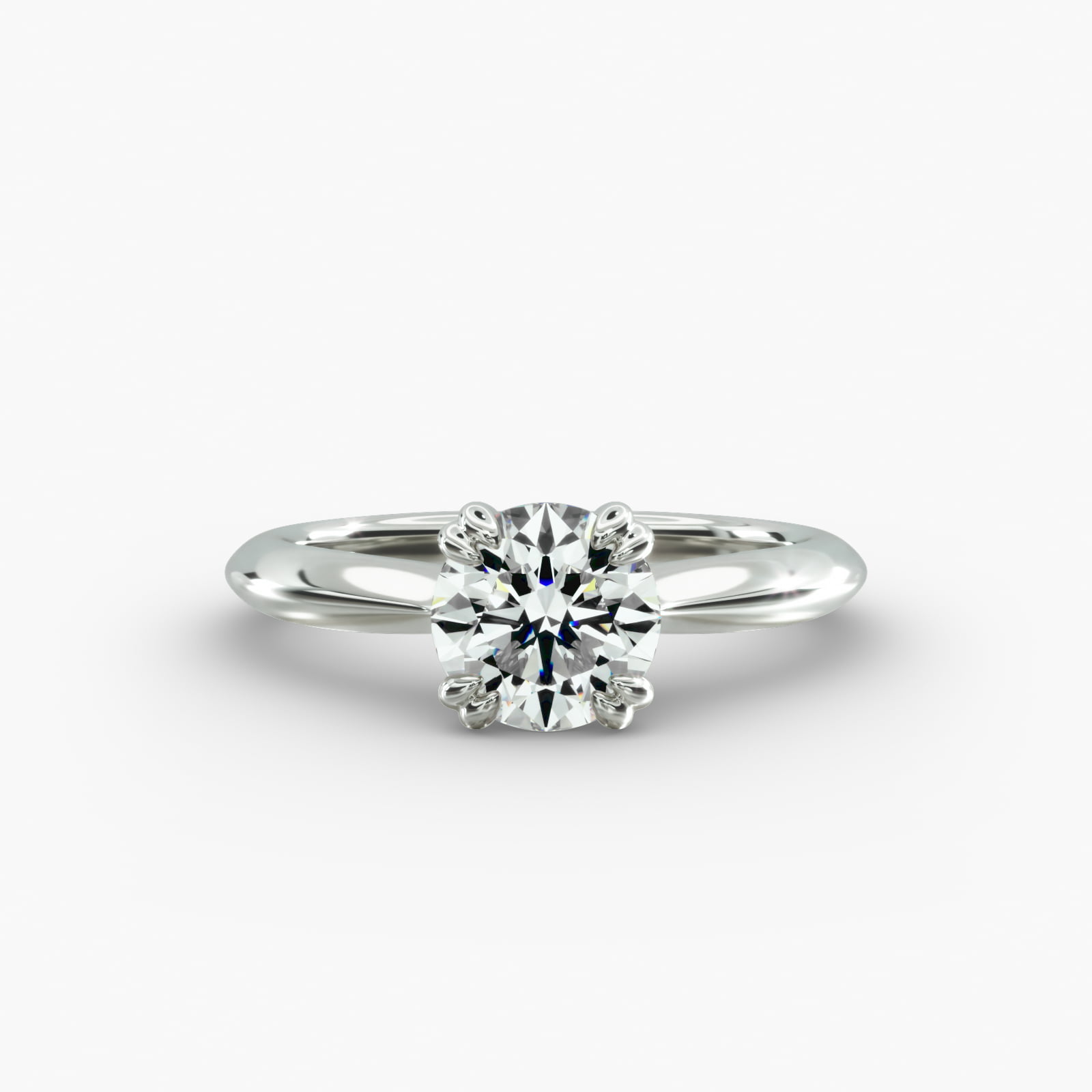 Double Prong Solitaire Engagement Ring In 14K White Gold