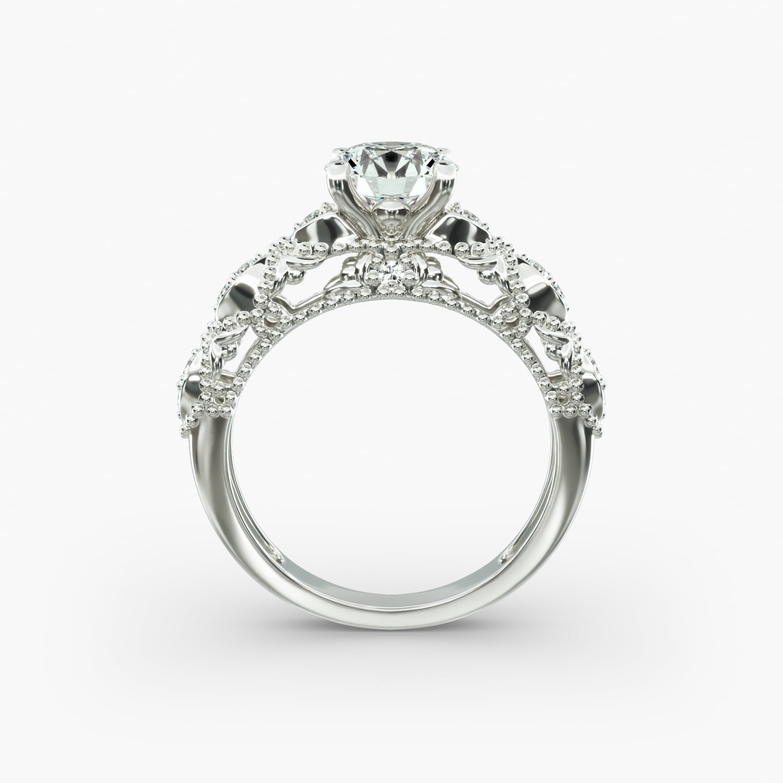 Beaded Open Span Vintage-Style Engagement Ring In Platinum