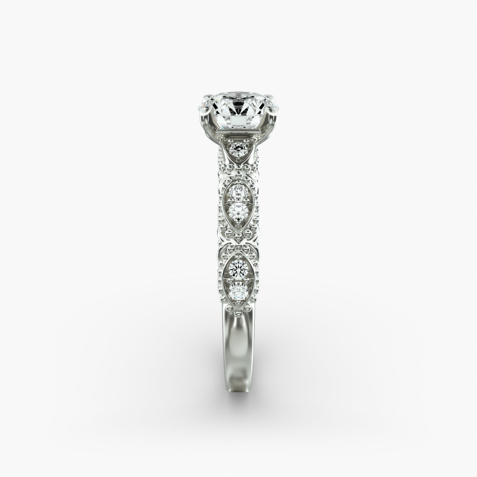 Beaded Open Span Vintage-Style Engagement Ring In Platinum