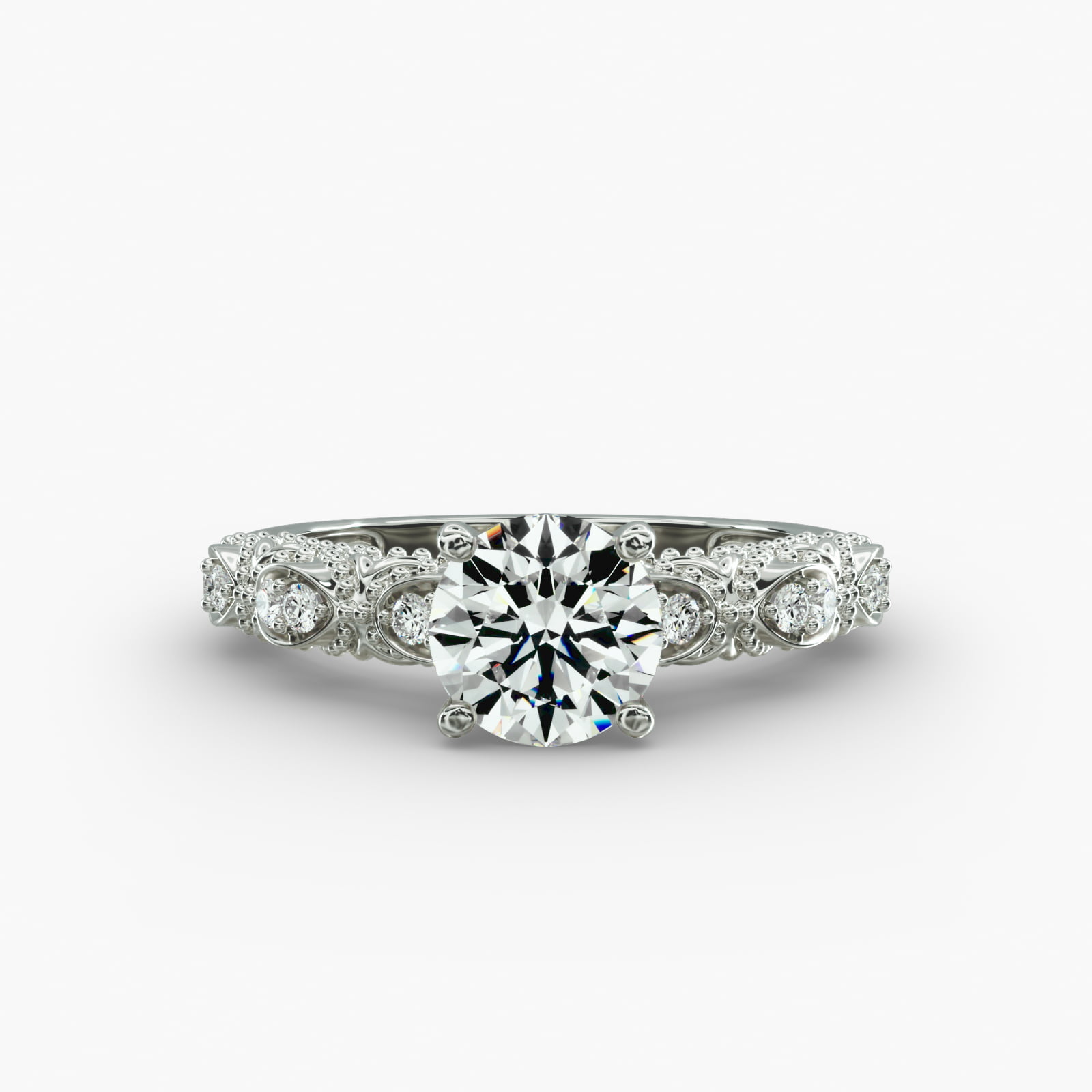Beaded Open Span Vintage-Style Engagement Ring In Platinum