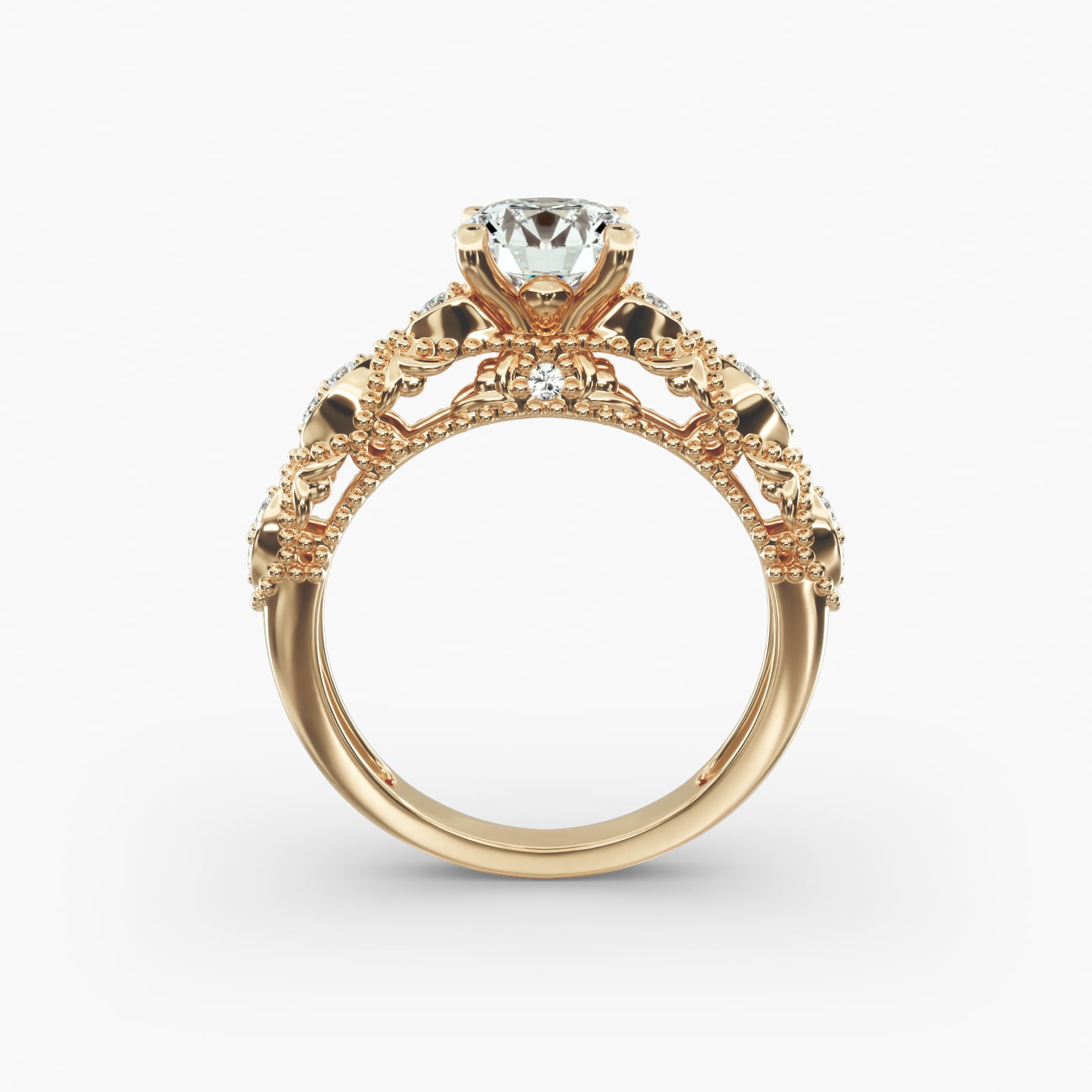 Beaded Open Span Vintage-Style Engagement Ring In 18K Yellow Gold