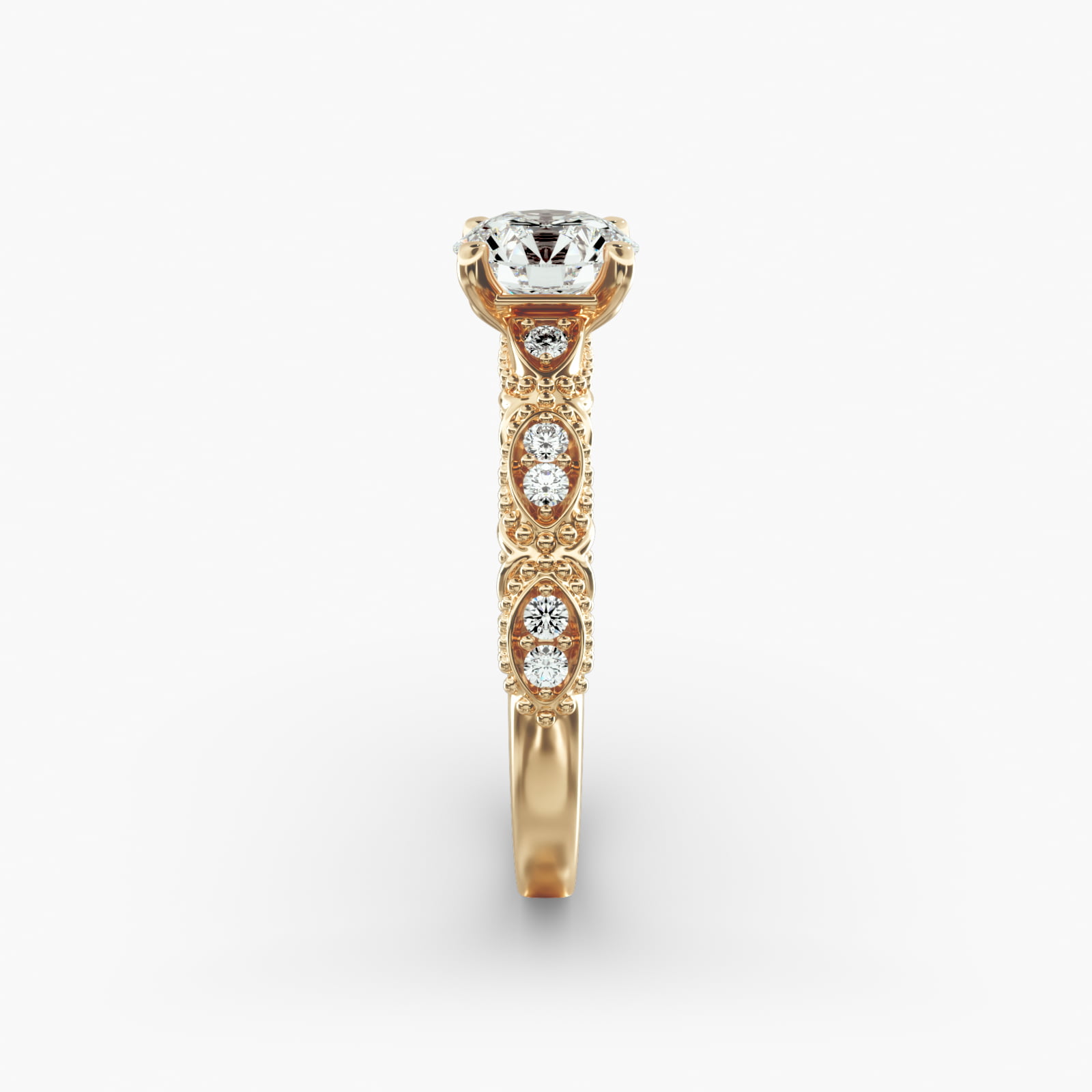 Beaded Open Span Vintage-Style Engagement Ring In 18K Yellow Gold