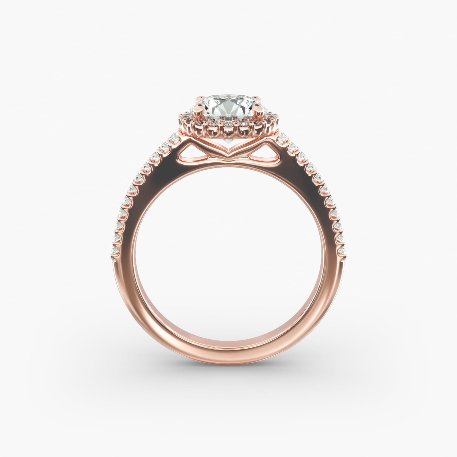Petite Diamond Halo Engagement Ring In 14K Rose Gold