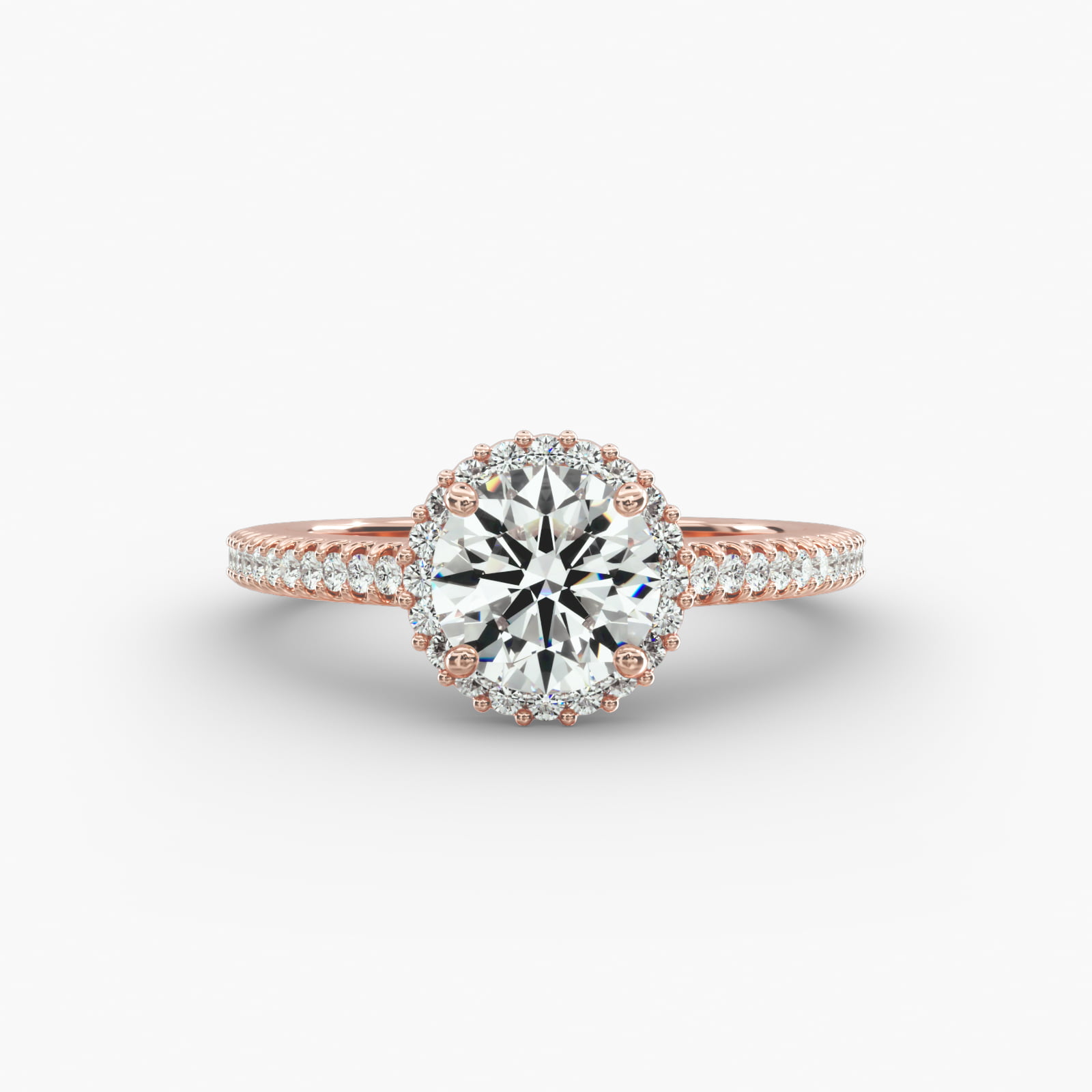 Petite Diamond Halo Engagement Ring In 14K Rose Gold