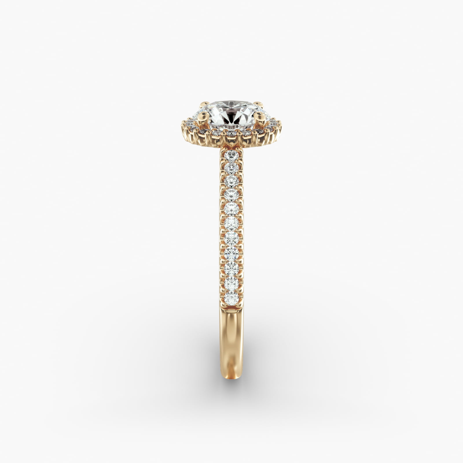 Petite Diamond Halo Engagement Ring In 14K Yellow Gold