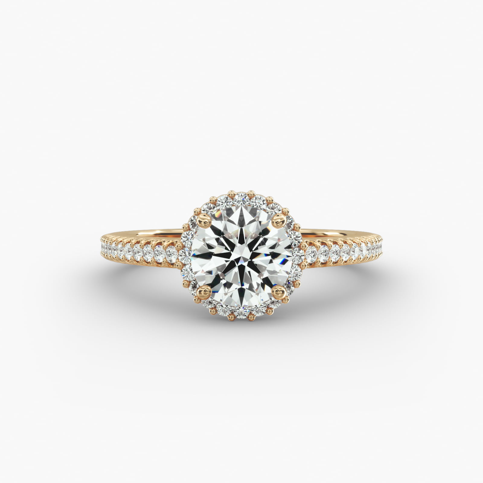 Petite Diamond Halo Engagement Ring In 14K Yellow Gold