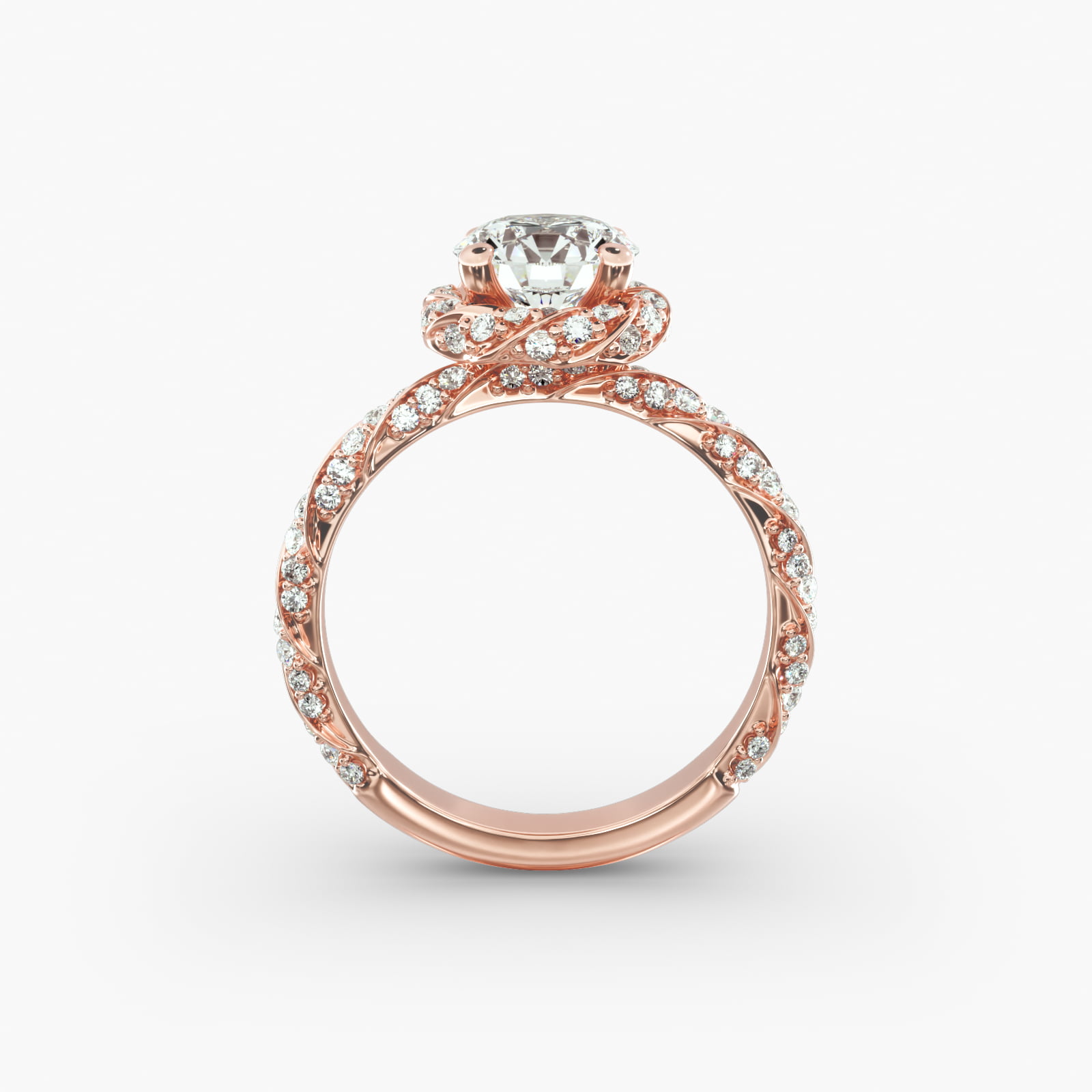 Twisted Pavé Diamond Halo Engagement Ring In 14K Rose Gold