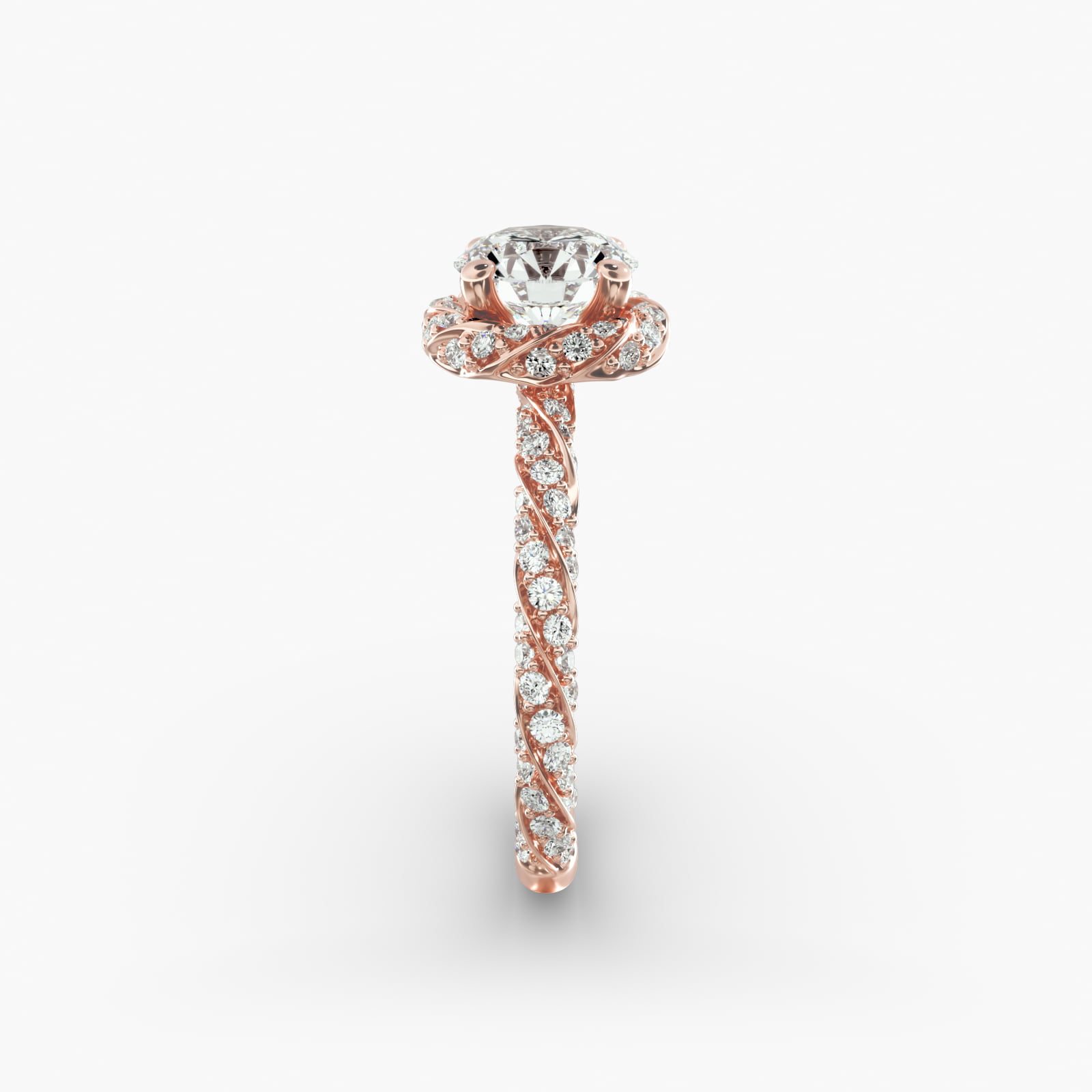 Twisted Pavé Diamond Halo Engagement Ring In 14K Rose Gold