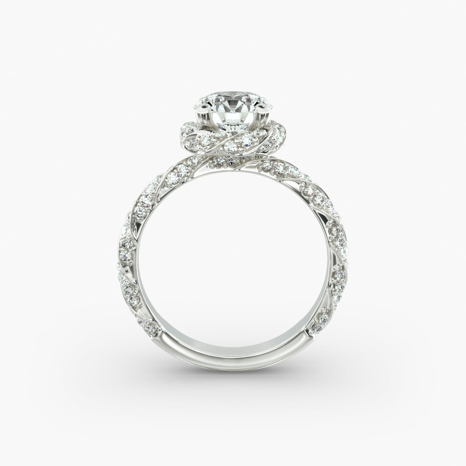 Twisted Pavé Diamond Halo Engagement Ring In Platinum